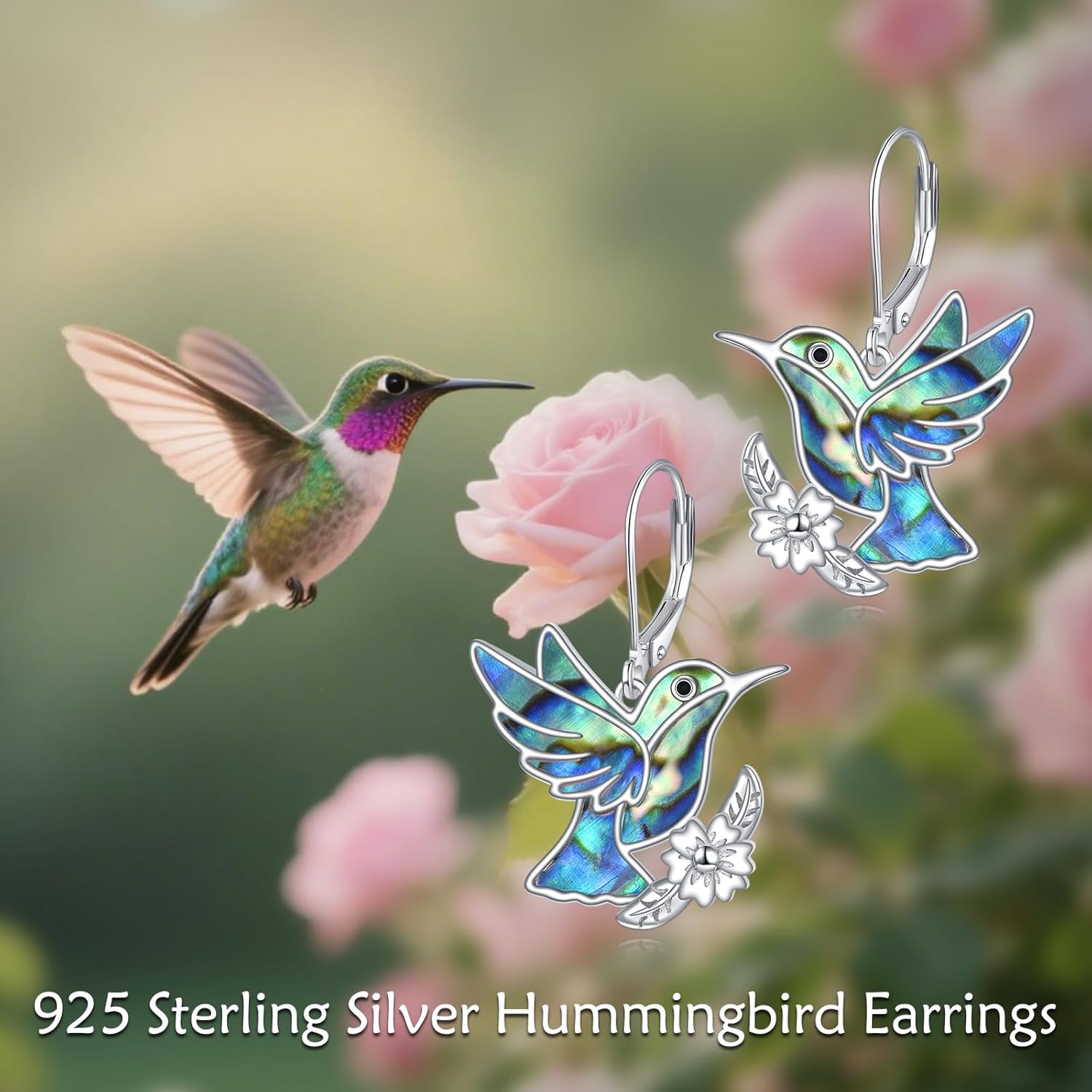 KZX Hummingbird Earrings for Women 925 Sterling Silver Hummingbird Dangle Earrings Hypoallergenic Bird Earrings Dangle Abalone Bird Jewelry for Wife Mother Birthday Anniversary - Image 4