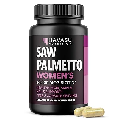 Saw Palmetto for Women with Biotin 5000mcg - Powerful DHT Blocker to Support Hair, Skin, and Nail Health - 60 Count - Vegan, Non-GMO Vitamin for Stronger, Fuller Looking Locks - 1 Month Supply
