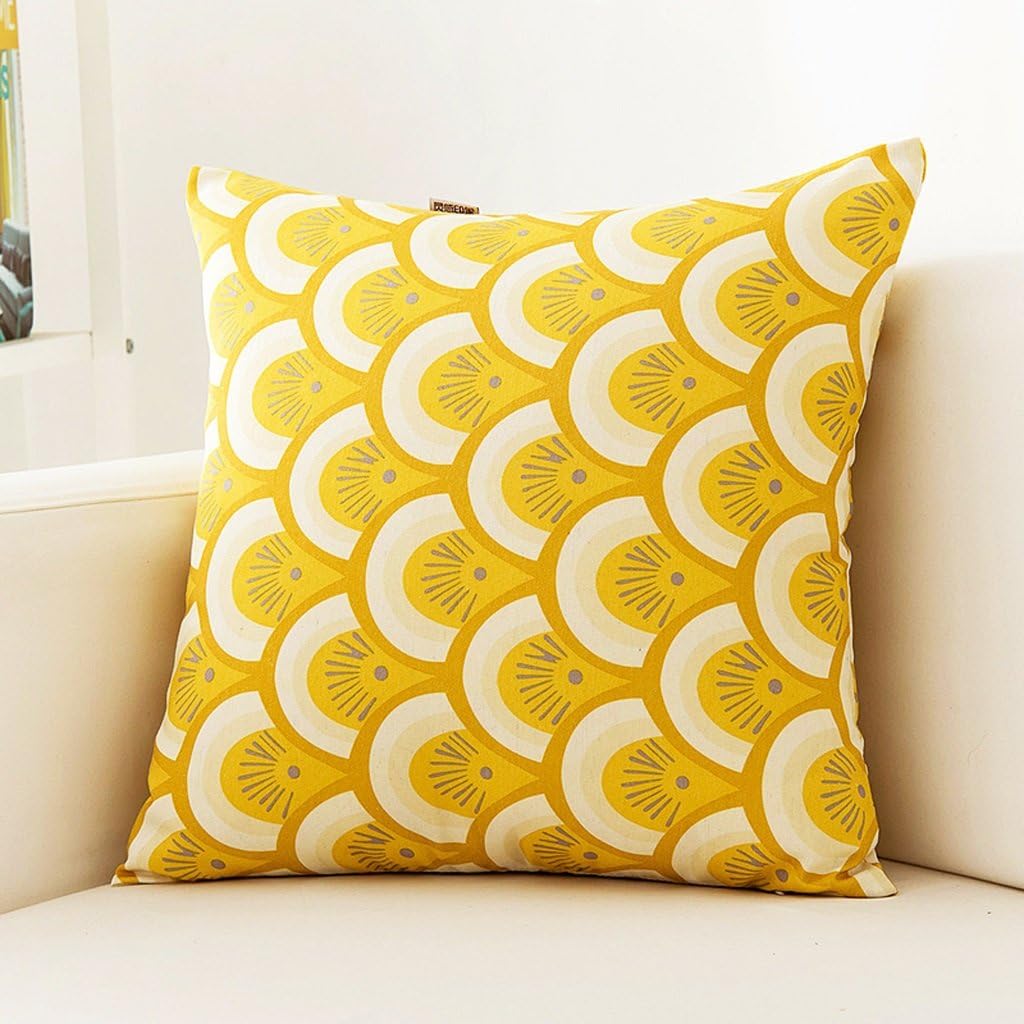 SMDZ Pastoral style pillow Home sofa cushion Simple modern backrest square pillowcase 18 X 18 inches, green leaf/ginkgo leaf pattern (Color : Yellow)