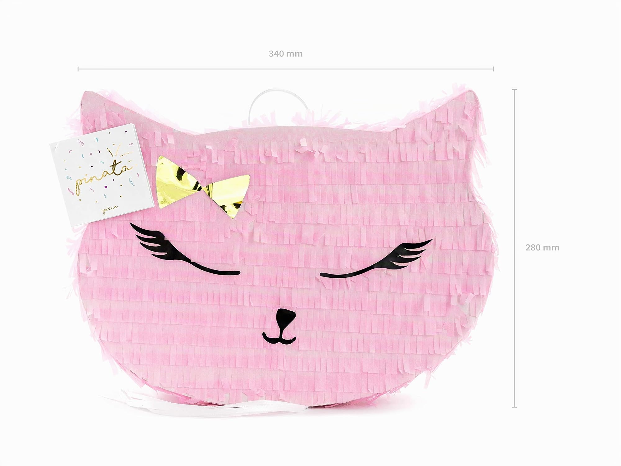 PartyDeco Pentolaccia en forma de cabeza de gato, piñata de cumpleaños para niños, rellena de dulces, regalos y golosinas, cartón o papel, PIN11