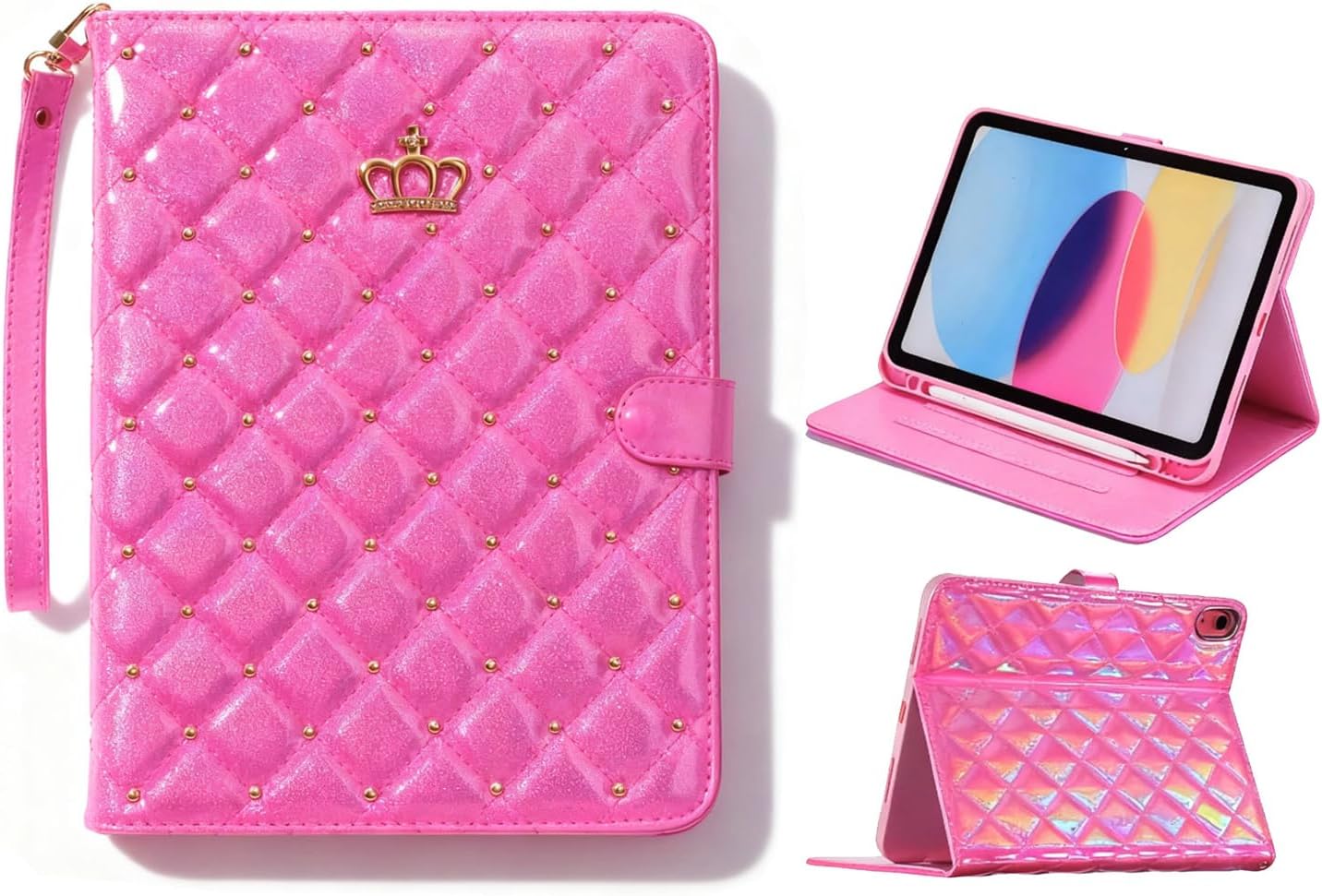 Case for Galaxy Tab A9+/A9 Plus 11 inch 2023, Glitter Sparkly PU Leather Crown Bling Folio Cover with Pencil Holder Multiple Viewing Angles (SM-X210/X216/X218) Auto Wake/Sleep (Pink)