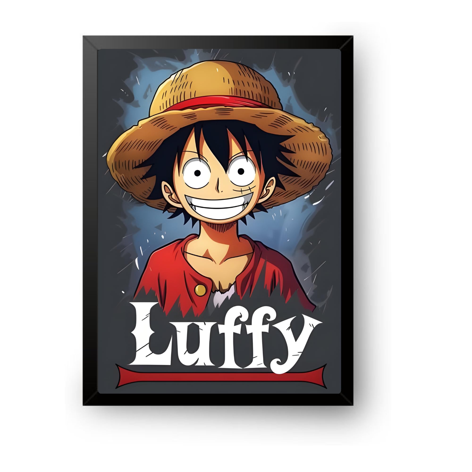 One Piece Luffy Anime Wall Art, Black Framed Poster Print