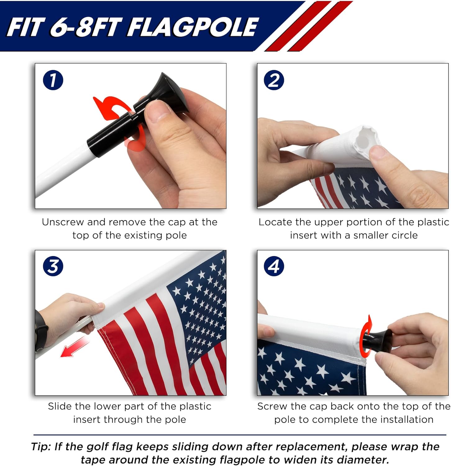 KINGTOP USA Golf Flag 20x14 Inch - Tube Inserted, Dual-layer 420D Nylon, Double Sided Printing - Standard Putting Green Flags for Backyard Practice, Golf Courses, Country Club, 1-Pack