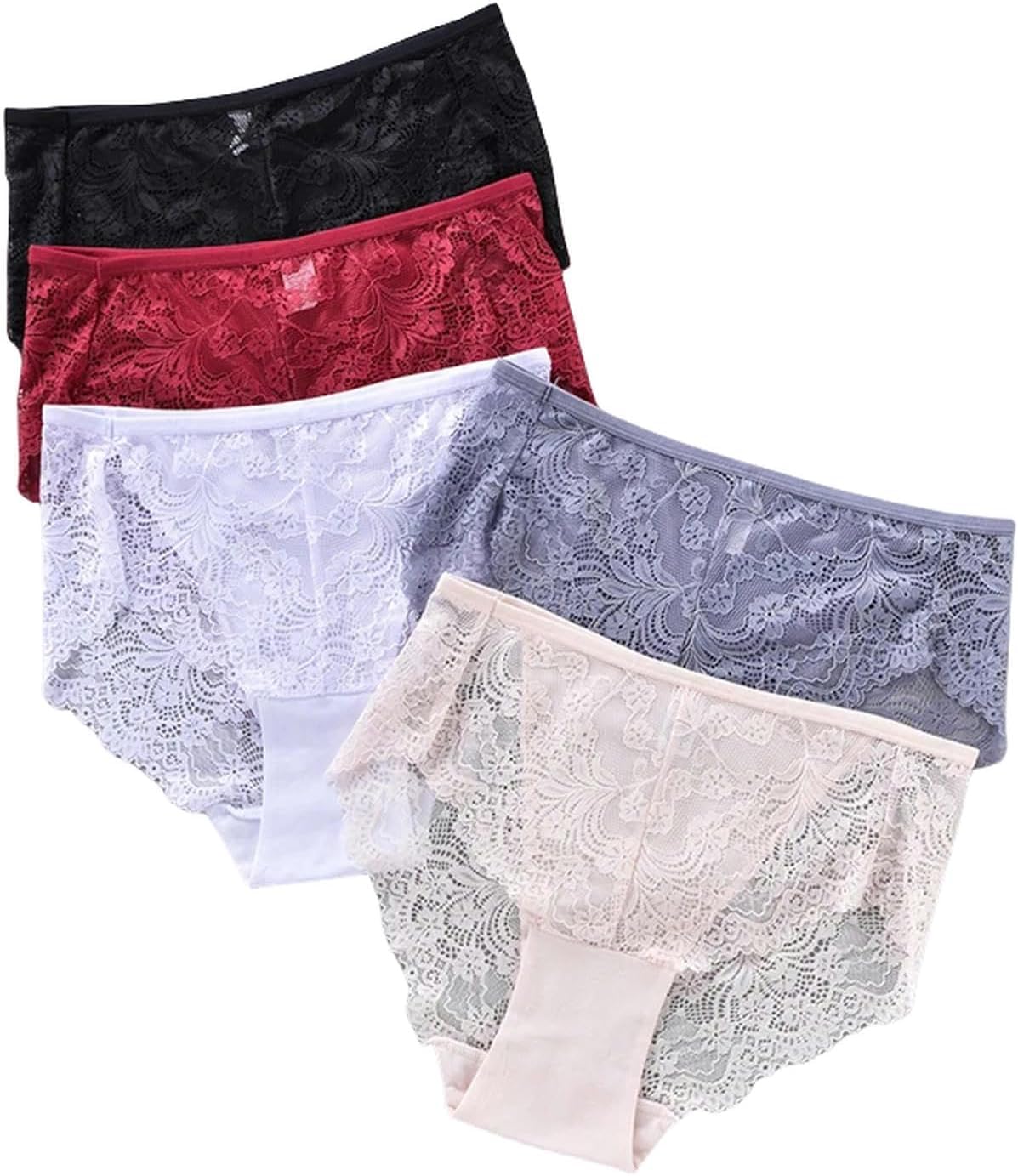 Bielizna Damska 3szt Plus Size Koronkowa Bielizna Majtki Wysoki Stan Bielizna Damska Kwiatowa Bielizna Miękkie Damskie Figi, S30-3fuse 3pcs, S 40-55kg