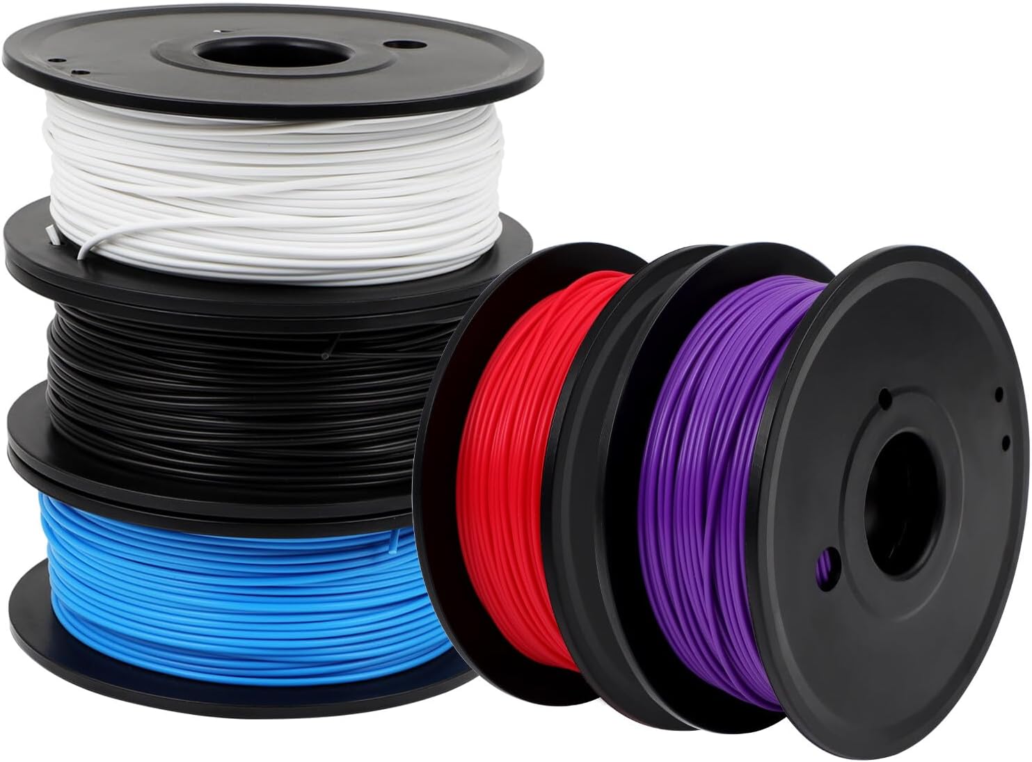 3D Printer Filament Bundle Multicolor, 250g PLA Filament 1.75mm, Dimensional Accuracy +/- 0.02 mm,1.25kg Total, 0.25kg per Spool, 5 Pack, Individually Vacuum Packed, 5 Colors