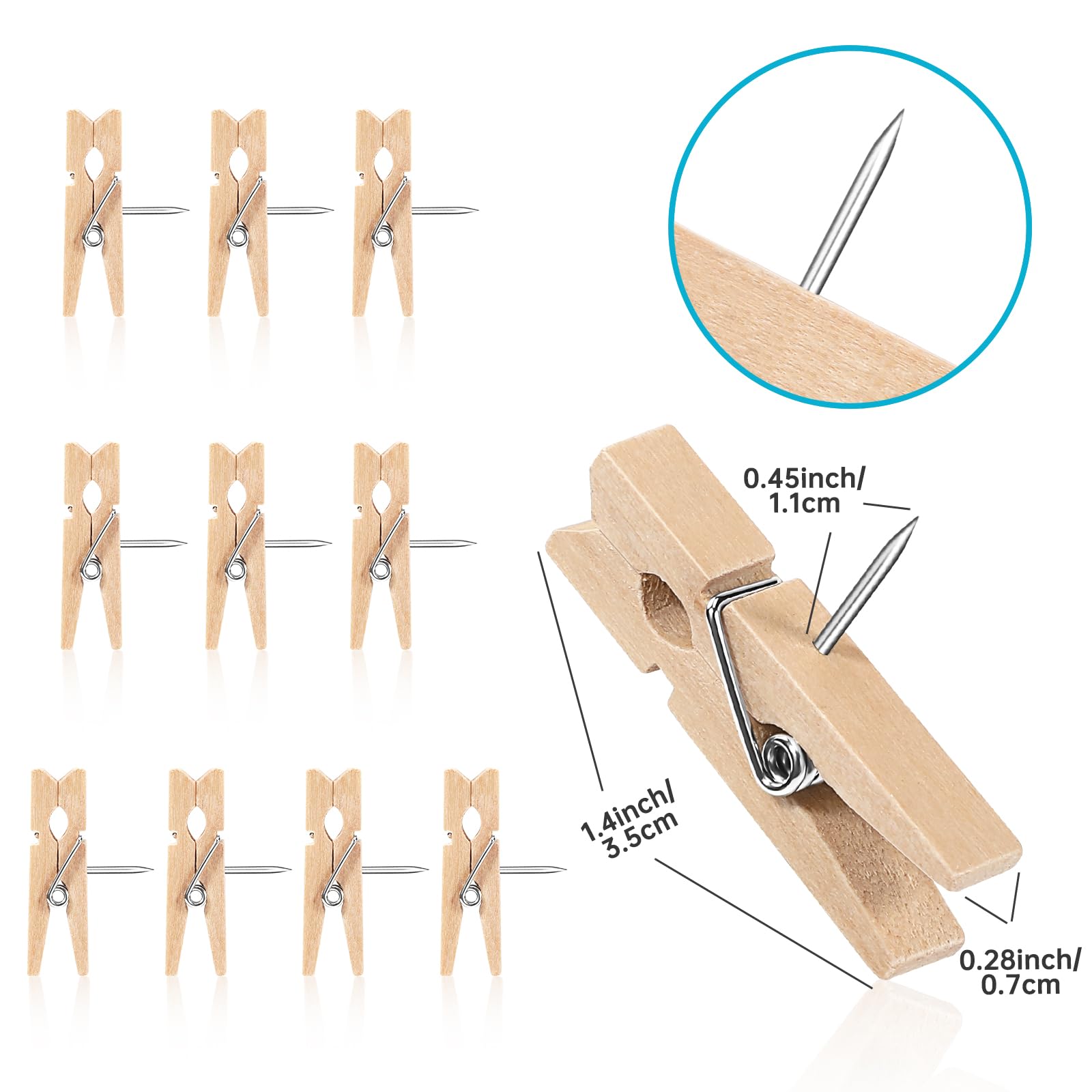 110pcs Push Pin Clips, Holz Push Pins, Cute TACS für Korktafel, Holz Tacks für Korktafel, Riesige Pinnnadeln, Holzklammern für Bilder, Pinnwände für Pinnwand, Fototafel, Bilder