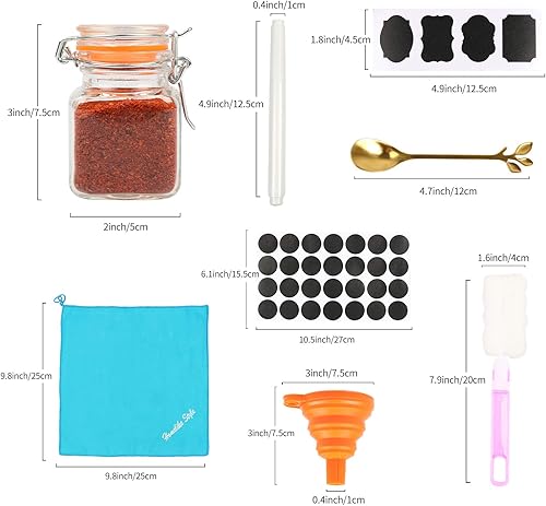 Miniatura 2 de Homelike Style Tarros de especias de vidrio pequeños de 3.4 onzas, mini botellas de especias de vidrio cuadradas vacías con tapas herméticas