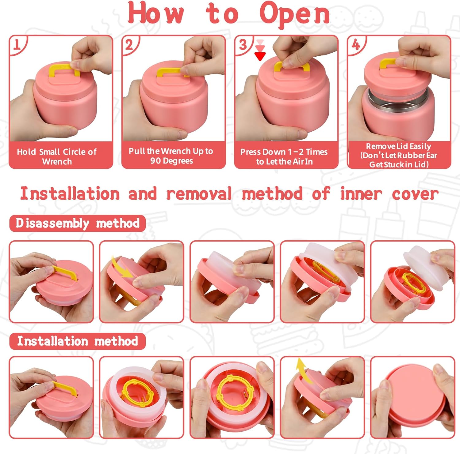 MAISON HUIS 8oz Soup Thermo Wide Mouth Vacuum Insulated Thermo Food Jar, Leak Proof Stainless Steel Thermo for Hot&Cold Food Kids Food Lunch Soup Container for School Travel (Pink-Rainbow - Image 6