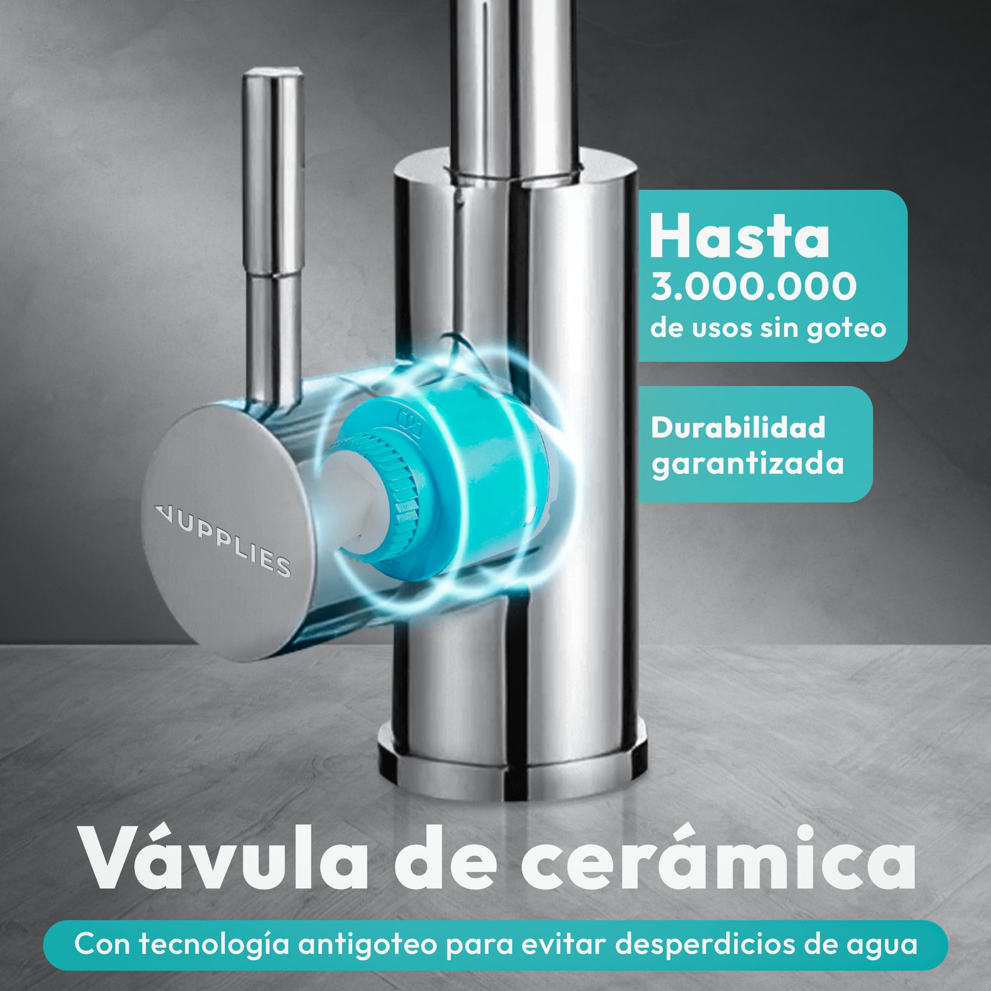JUPPLIES Grifo Cocina Extraible Profesional – Acero Inoxidable, 360°, Diseño con Resorte, 2 Modos de Agua, Grifo Fregadero Cocina Extraíble, Fácil Instalación, Grifos Cocina Modernos