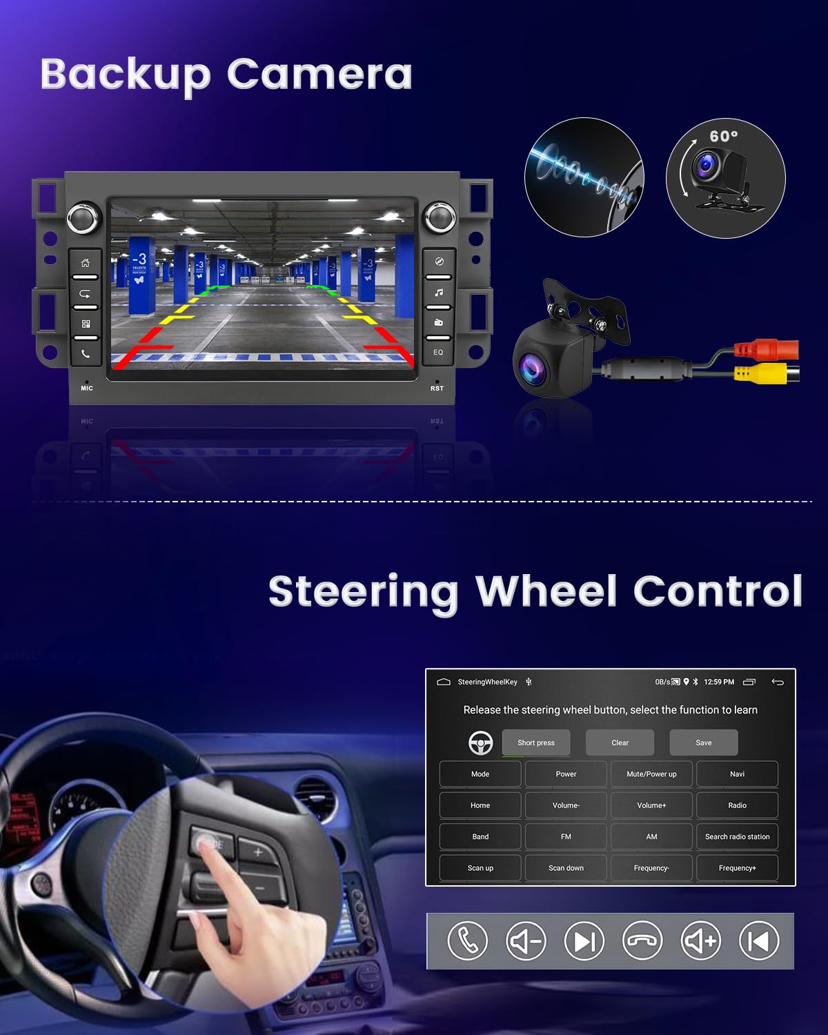 Hikity 2+64G Ekran dotykowy 7" Radio dla Chevrolet Aveo Captiva Epica Holden Daewoo Pontiac, z bezprzewodowym CarPlay Android Auto, Bluetooth, Nawigacja, GPS, WiFi, EQ i kamera cofania