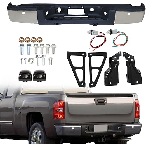 labwork Rear Bumper Steel Chrome with Rear Park Assist Replacement for Chevy Silverado 1500 Sierra 1500 2007 2008 2009 2010 2011 2012 2013 GM1103148 20899360