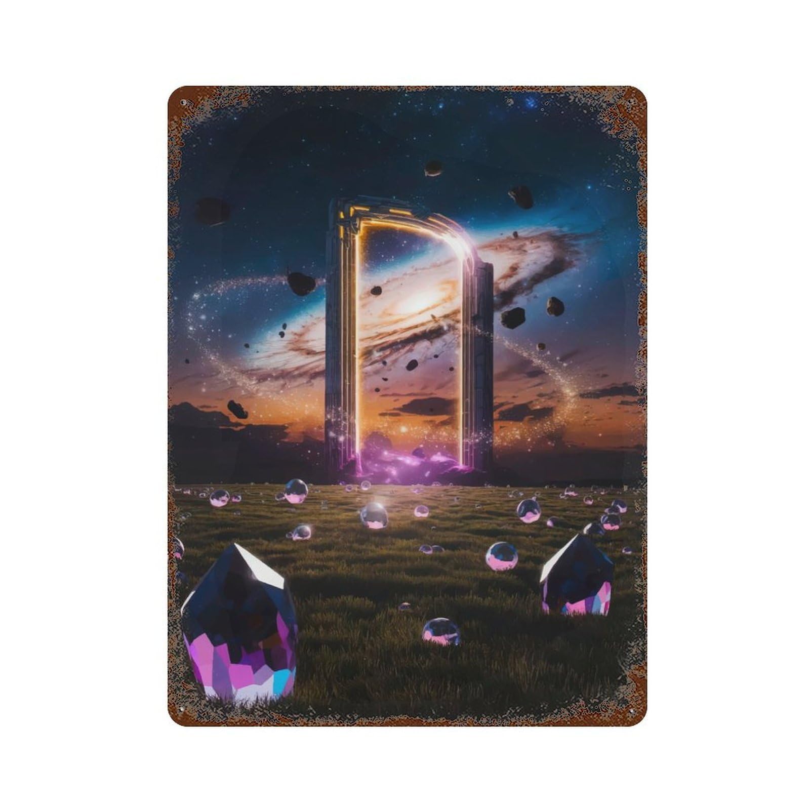 Cosmic Gateway 15.7"x11.8" Rust Effect Tin Sign, Vintage Wall Decor for Farmhouse, Kitchen And Entryway Decor
