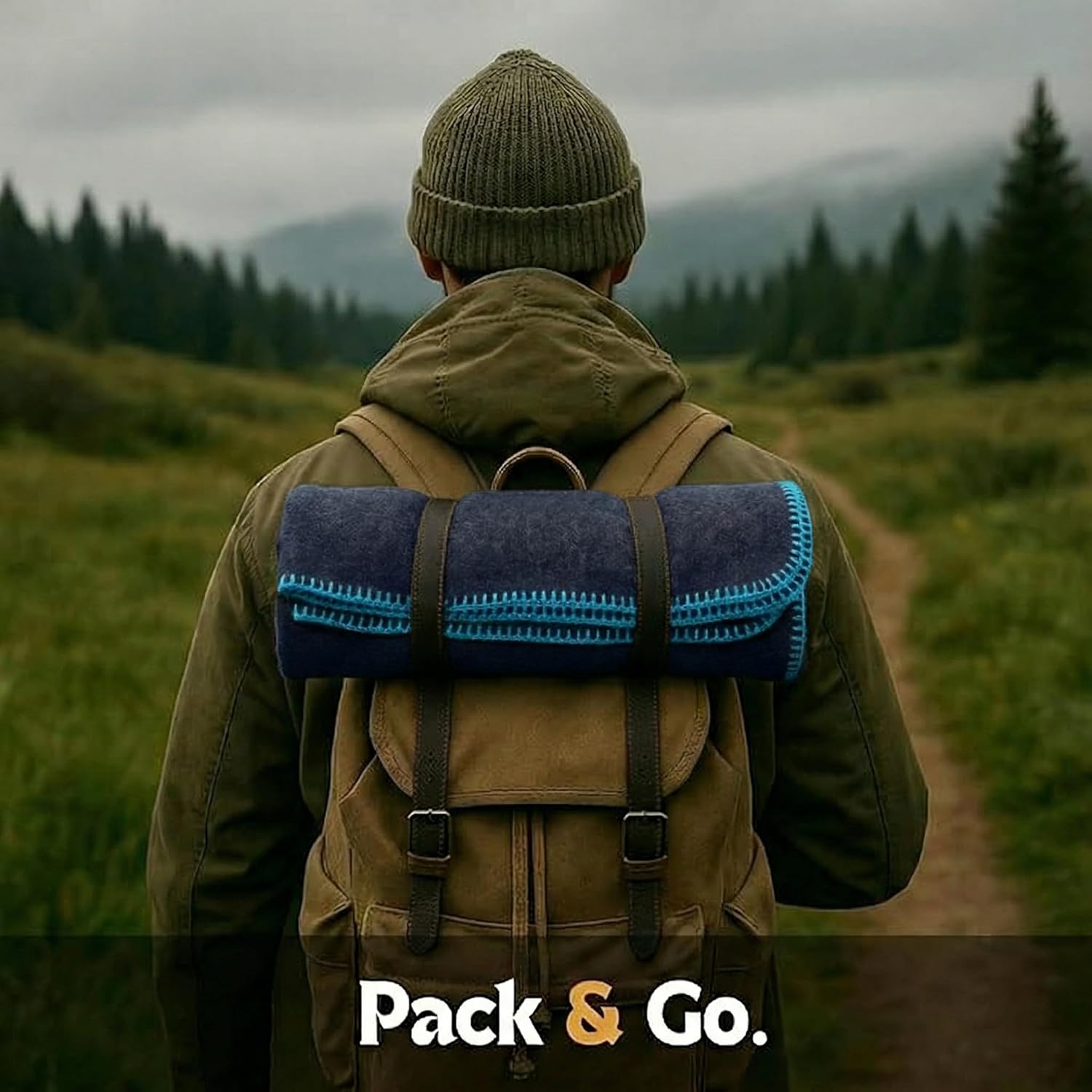 Wool Camping Blanket – 70% Wool Heavy-Duty Military Style Throw, Warm & Washable, Fire Retardant Cover for Emergency, Survival & Outdoor Use – Perfect for Camping, Car, Home & Hiking, Navy 66x90