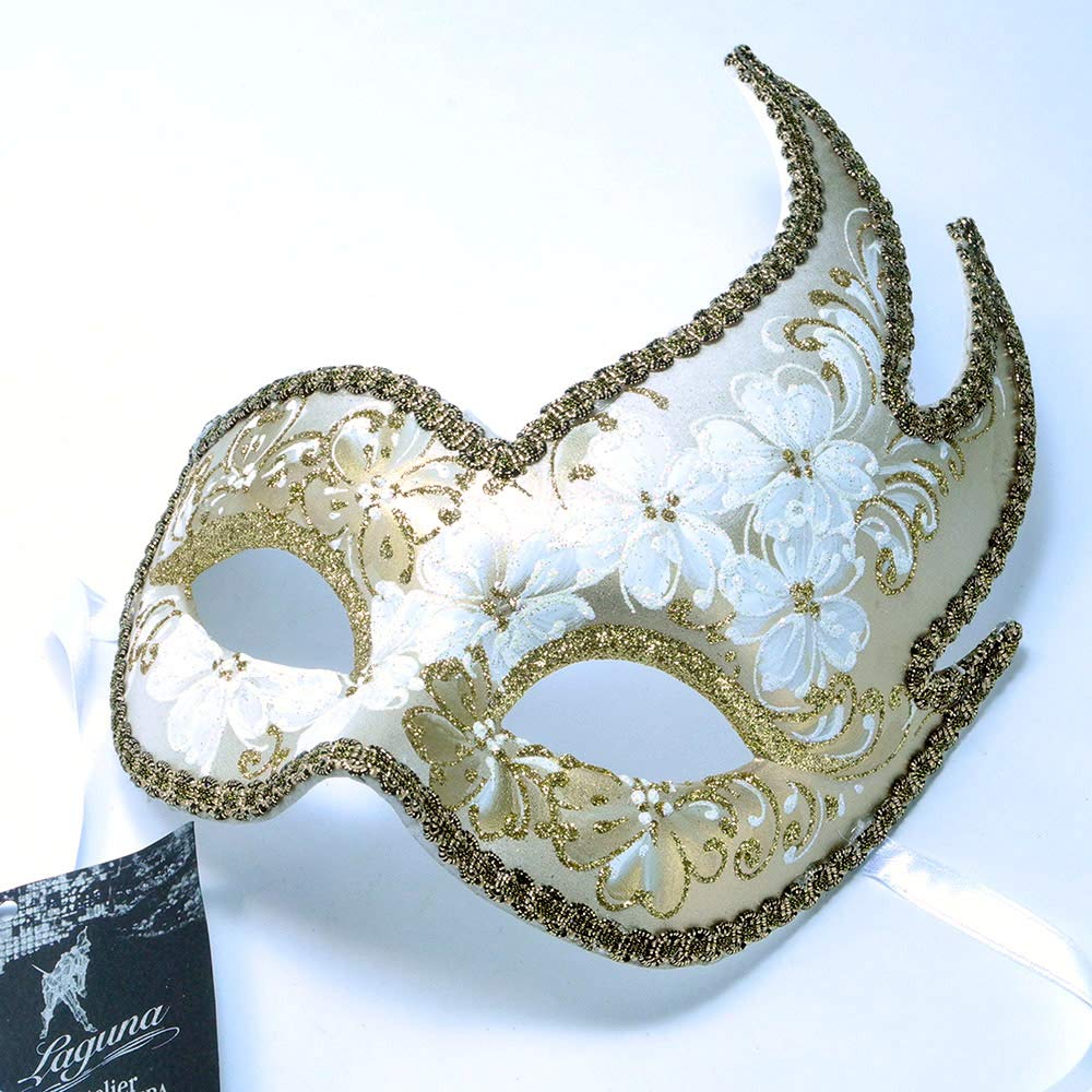 Amazon.co.jp: イタリー製 マスケラ 仮面 ホワイト ゴールド 花