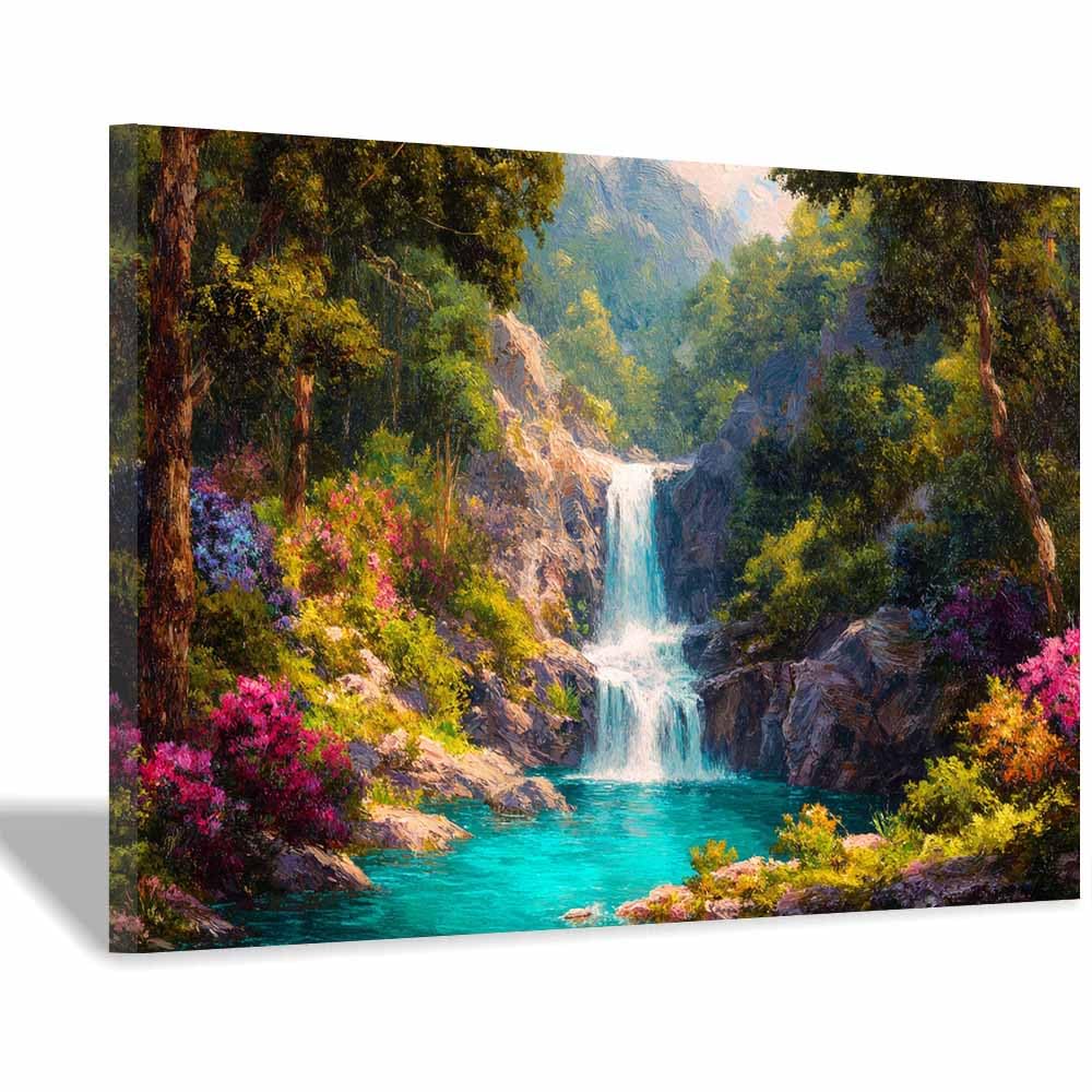 HUYEEI Landscape Wall Art Waterfall in the Forests Modern Canvas Print On Artwork, Suitable for living room, bedroom, for Kids Room Decoretc.(green)-70x100cm Framed
