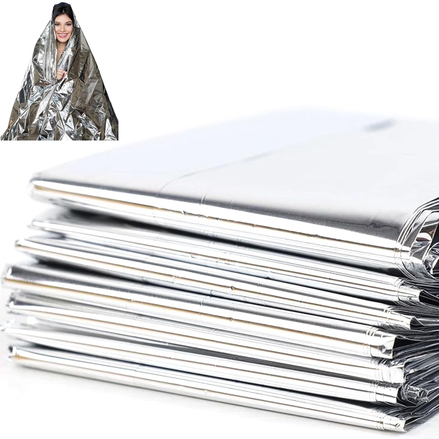 Paquete de 10 mantas térmicas de supervivencia, mantas espaciales de emergencia de Mylar de 1.4 x 2.1 m, empaquetadas individualmente para camping, senderismo, al aire libre y maratones