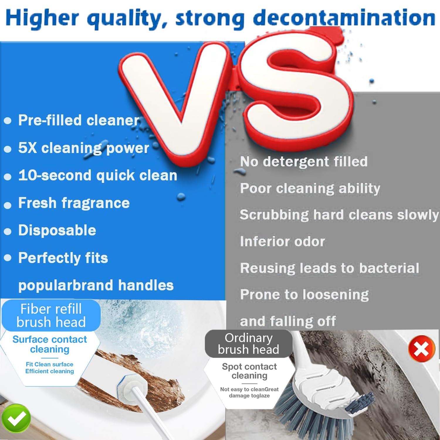 60 ricariche per WC Clorox, per scopino WC usa e getta, strato di pulizia ispessito, non si sfalda, per la pulizia di ceramica e bagno (blu)