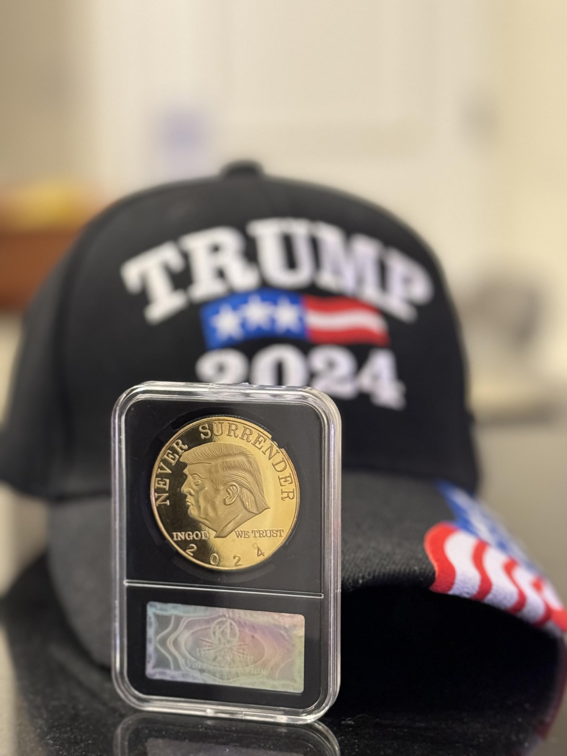 StilnatiTrump 2024 Coin Display Case Never Surrender in God We Trust Make America Great