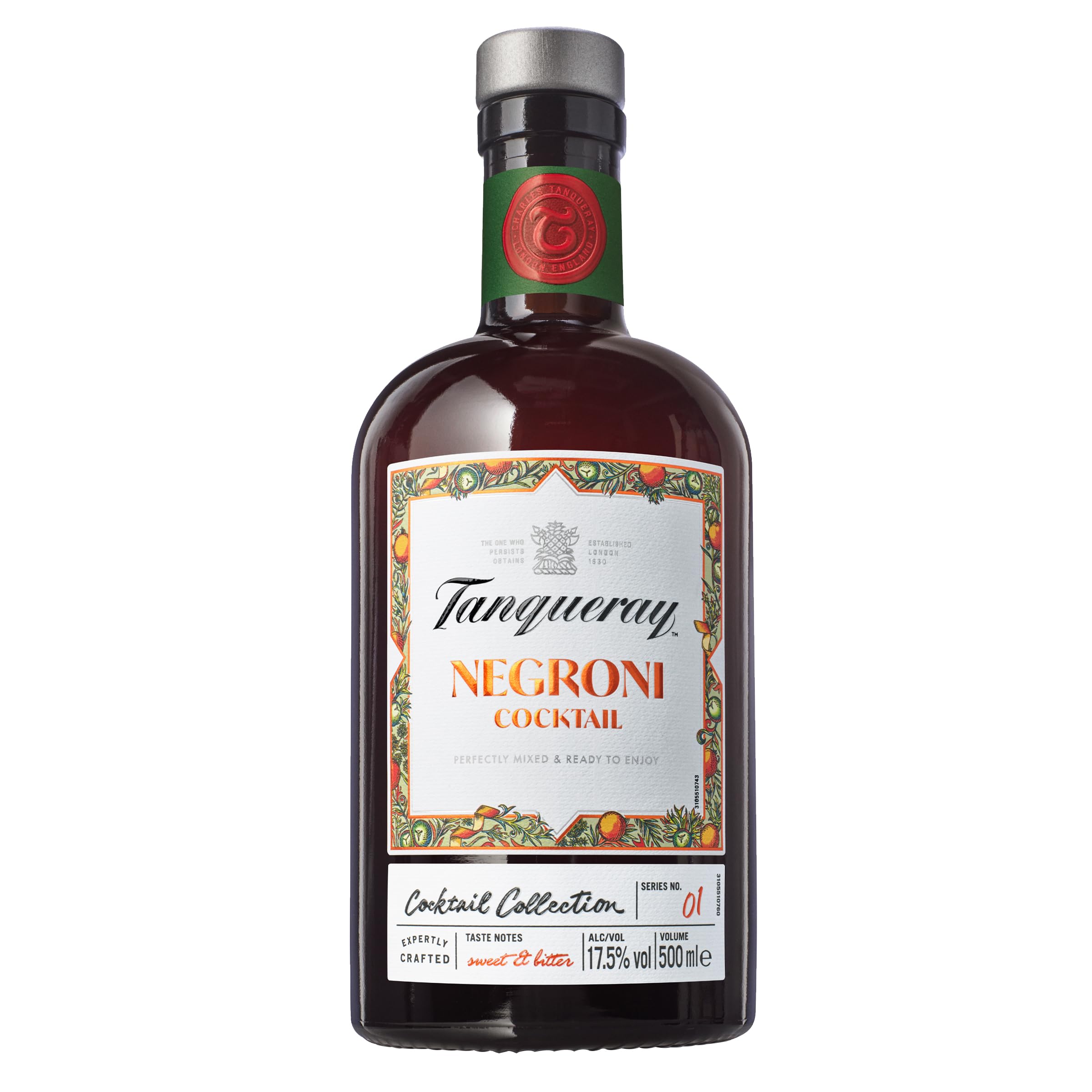 Tanqueray London Dry Gin Ready to Serve Negroni Cocktail | 17.5% vol | 50cl | Ready to Drink | Gin Mixed with Fruity Orange and Bitter Flavours | Bar Quality Cocktails | Perfect for Hosting