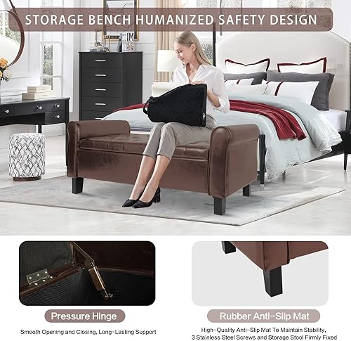 Miniatura 4 de Acehome Banco de almacenamiento para dormitorio, extremo de la cama, banco de almacenamiento con tapizado, banco otomano de almacenamiento de piel