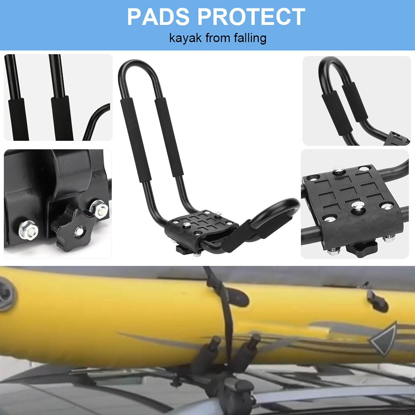 1 par de Portaequipajes para Kayak, Soporte para Kayak, Canoa, Coche, J, Práctico Almacenamiento para Kayak y Soporte para Coche, Soporte para Kayak con Alta Capacidad de Carga y