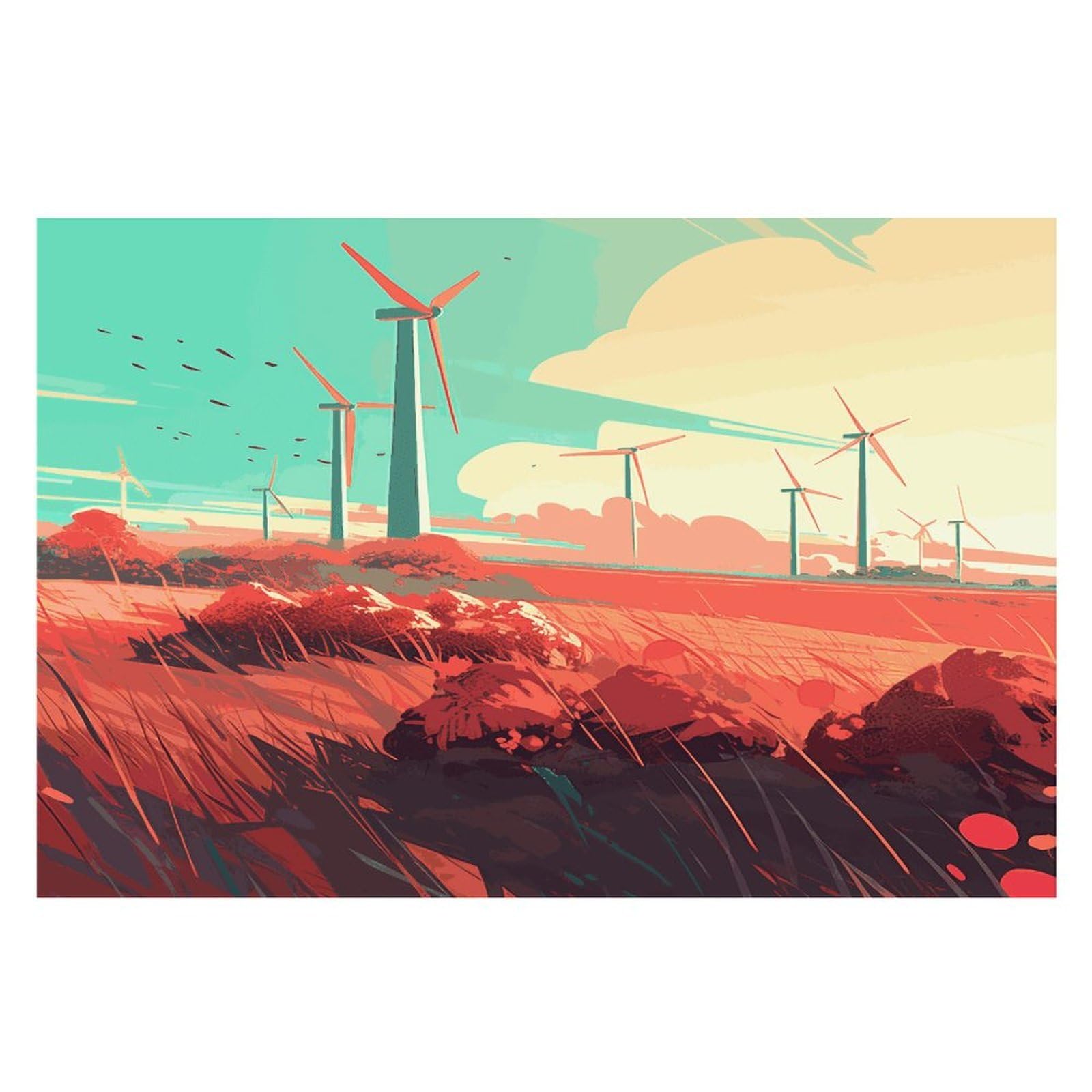 Windmill in Field Placemats Flax Place Mats for Dining Table Rectangle Non-Slip Table Mats Heat Resistant Washable Placemat for Kitchen Home Decor Party Outdoor 12" X 18"