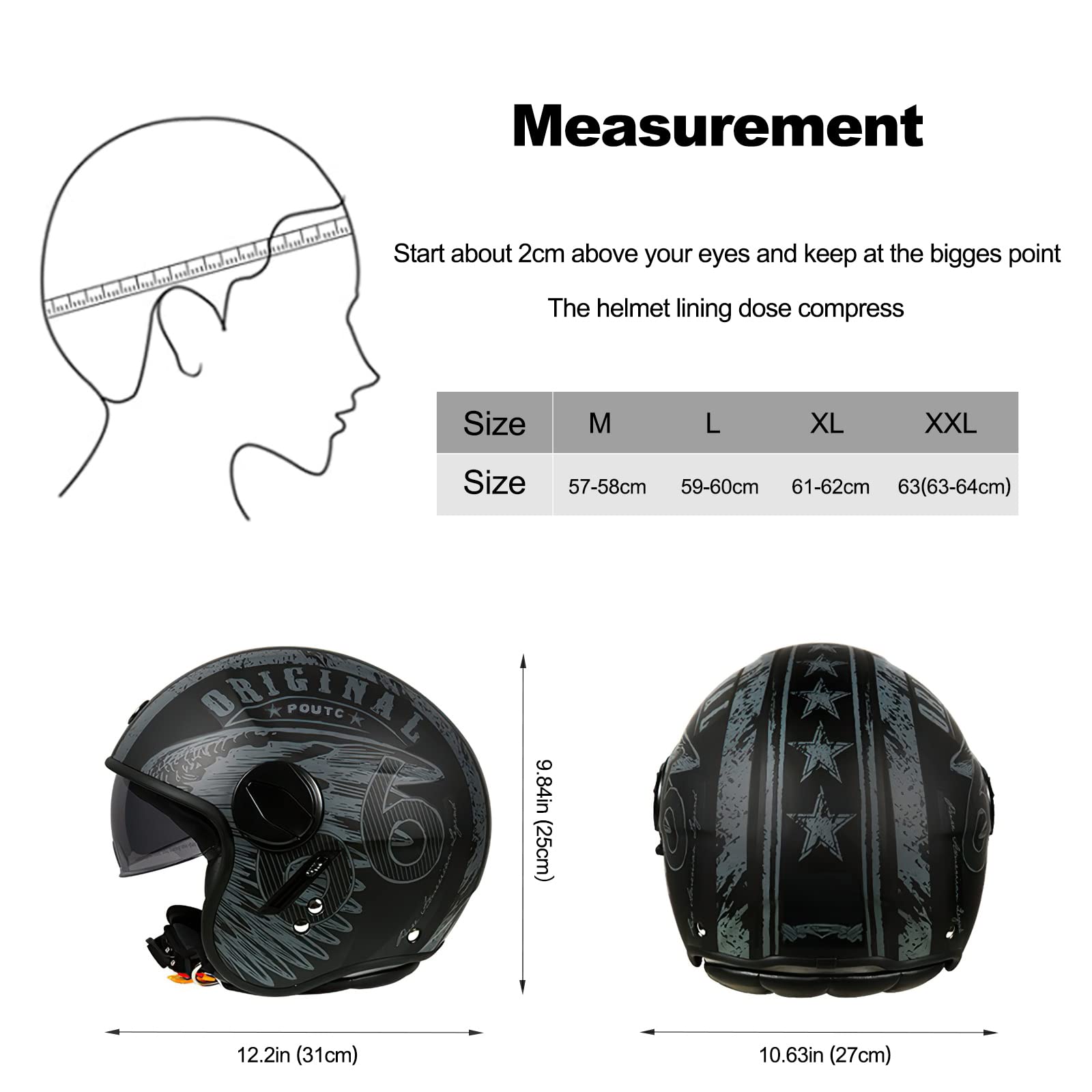 Motorradhelm, ECE 22.06-zertifizierter halboffener Helm, offener Helm, Moto und Roller, Damen, Erwachsene, Anti-Kratz-Visier