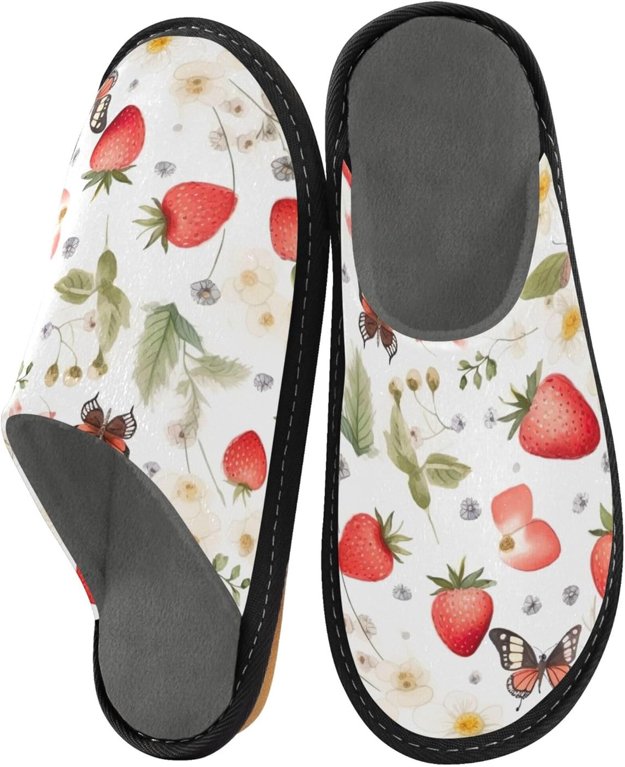 Strawberry Butterfly House Slippers – Cozy Fuzzy Slippers for Guests, Washable & Disposable, Perfect for Shoeless Home, Spa & Hotel Use A110473