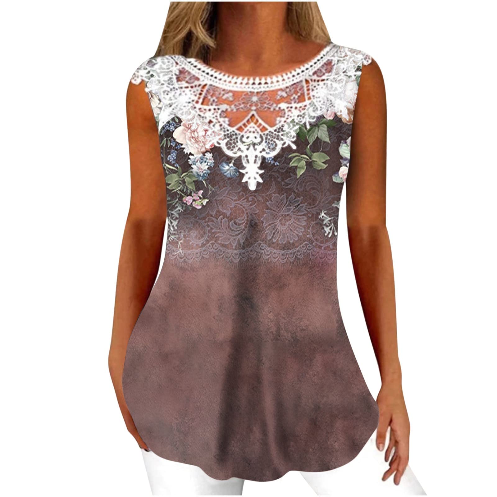 Débardeur d'été sans manches au design ample et chic marron Az7 XL