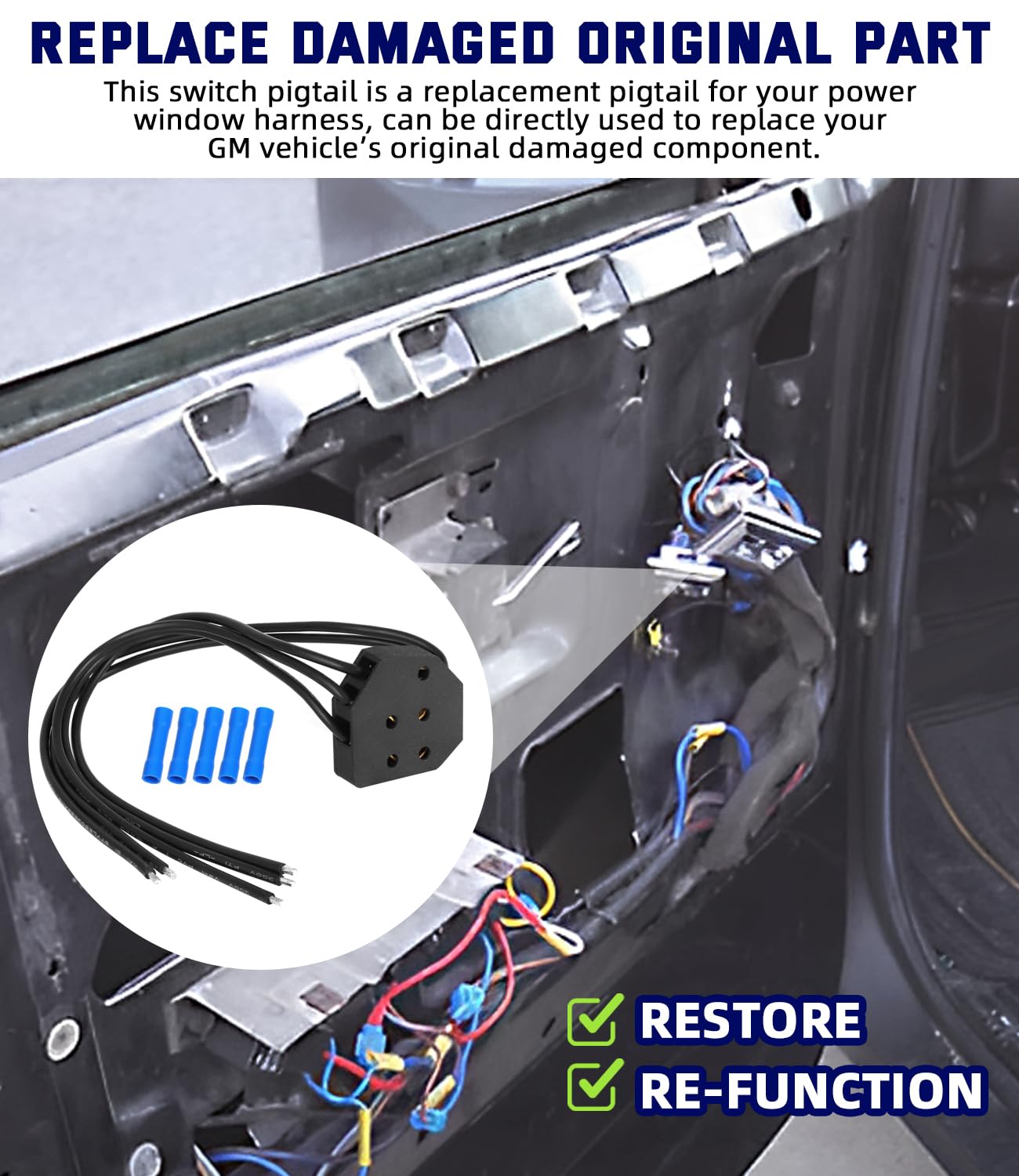 Power Window Switch Pigtail 5-Way Connector Plug Wire Kit for 80's GM C10 Monte Carlo Regal Power Window Harness Pigtail Replacement with 5 Crimp Connectors (Nylon)