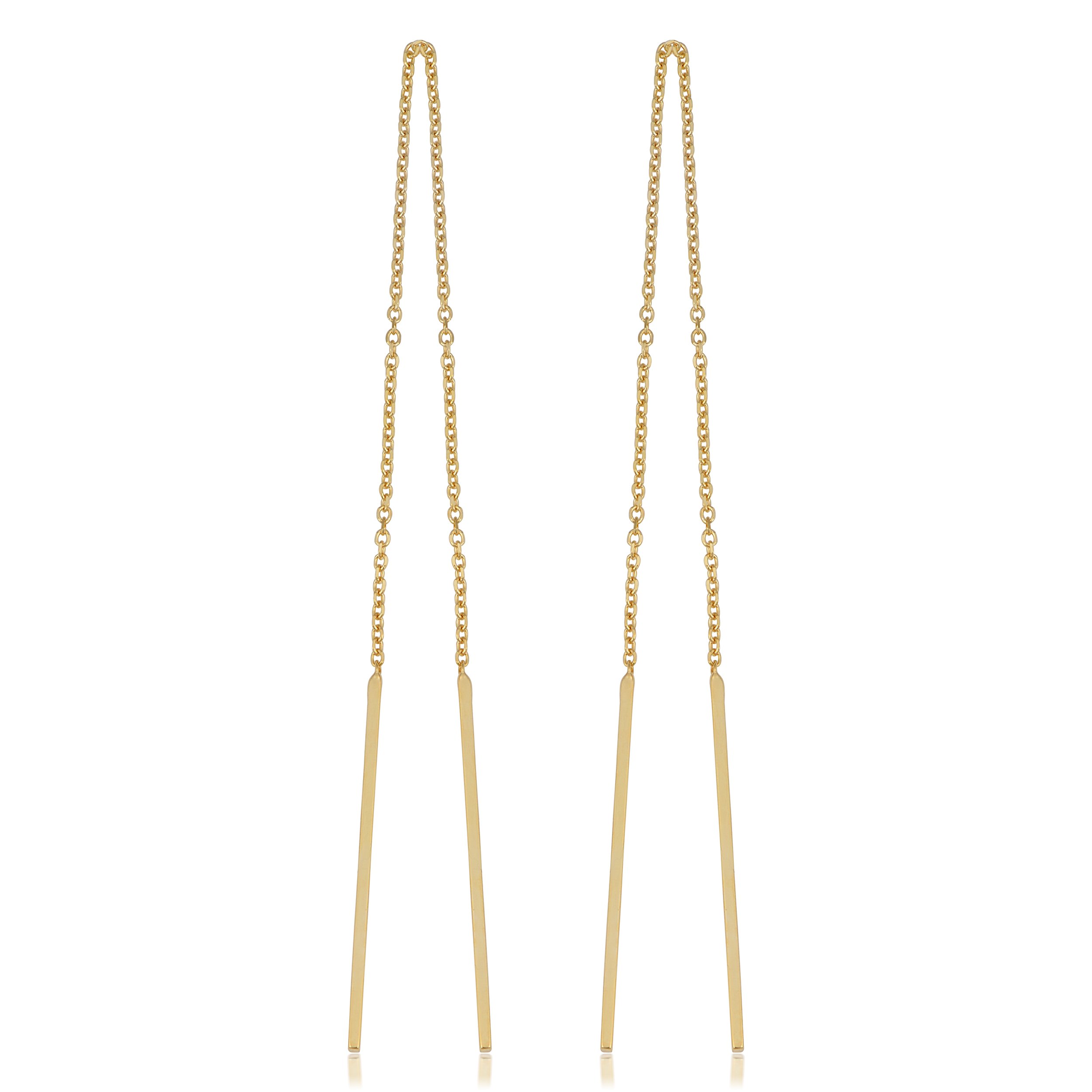 14k Yellow Gold Bar Threader Earrings Minimalist Jewelry for Women