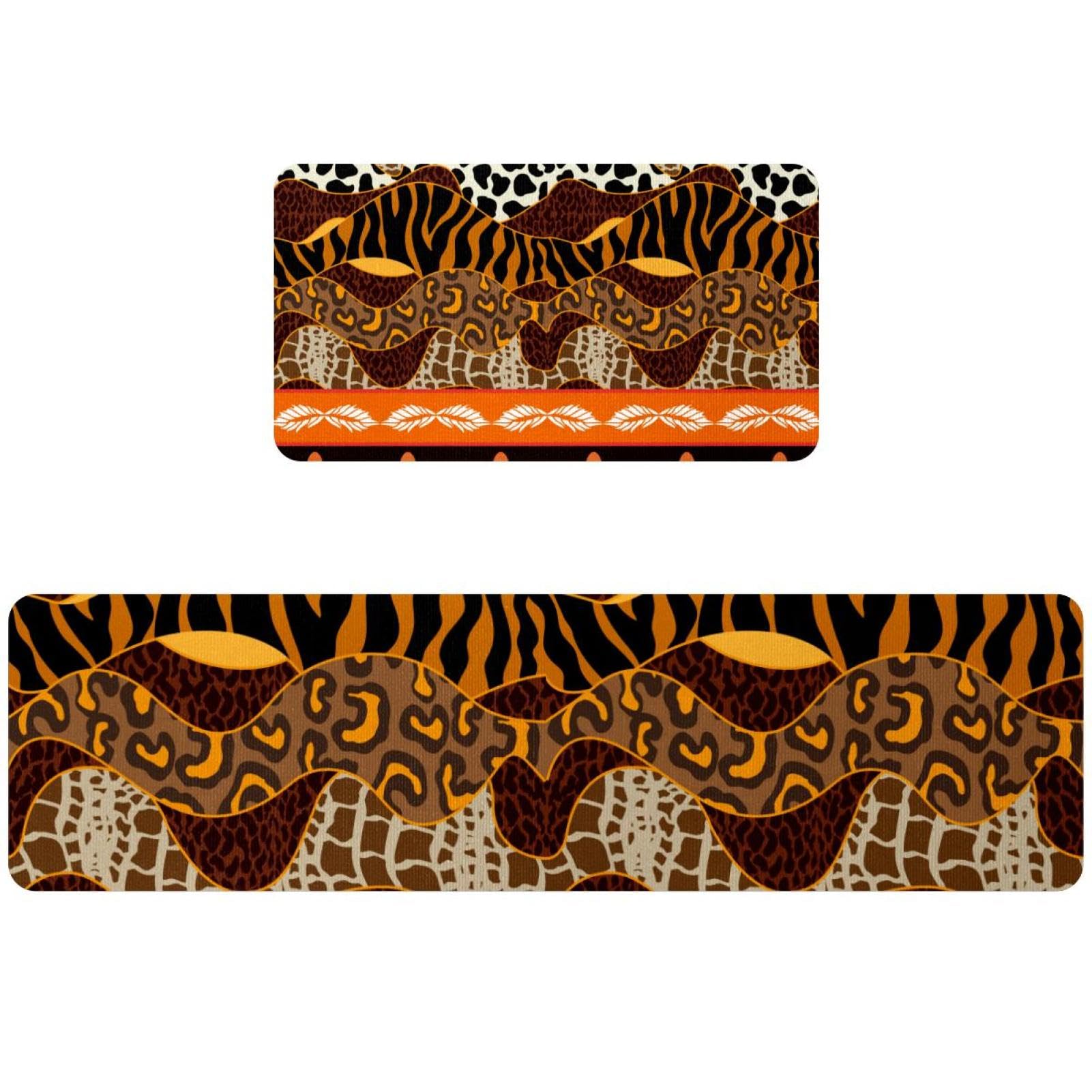Tapete de cocina de 2 piezas de cebra y leopardo alfombra antideslizante lavable