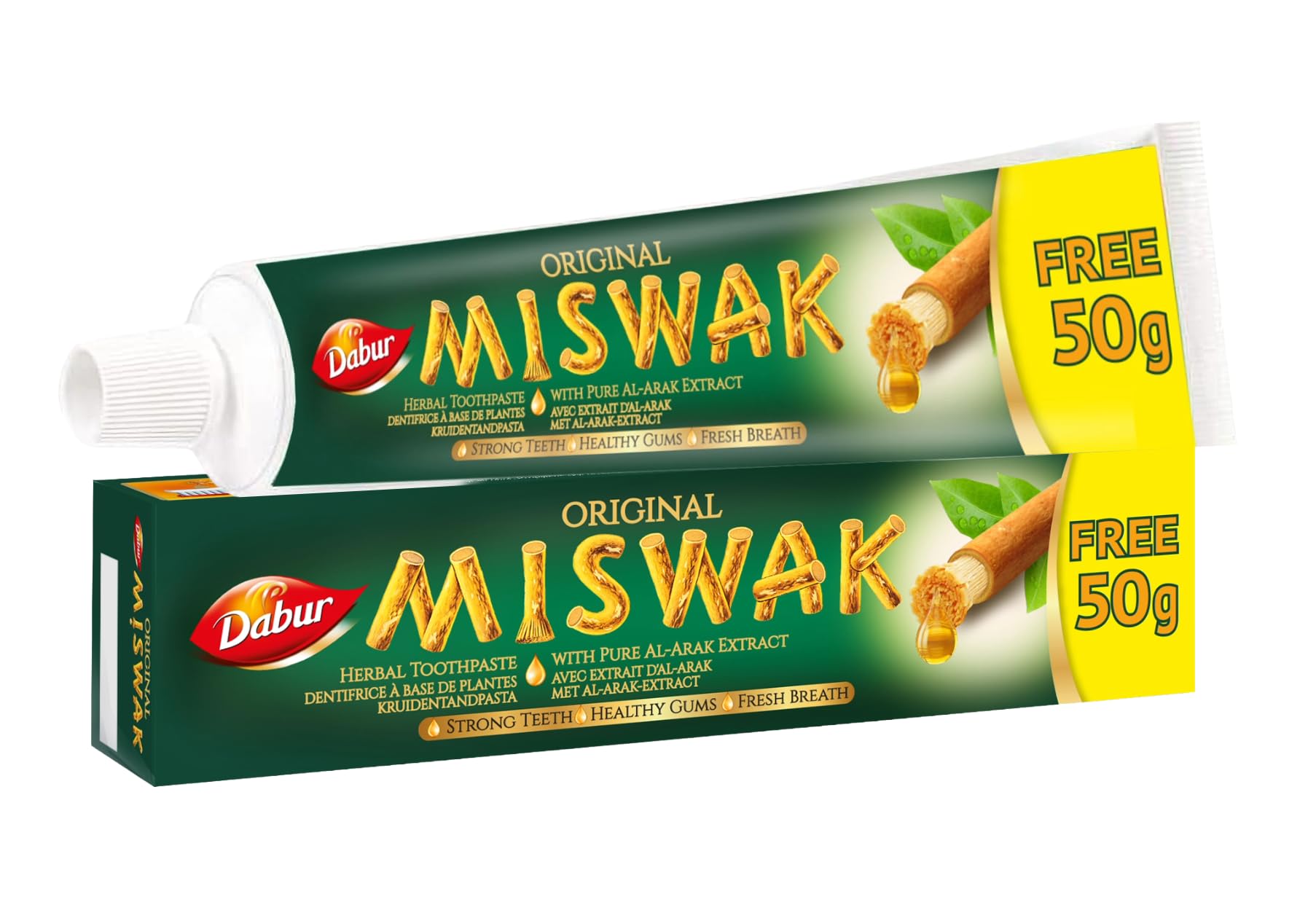 Dabur Miswak Herbal Toothpaste 120g + 50g Free - Natural Gum Care with Pure Miswak Extract l Helps Fight Bad Breath