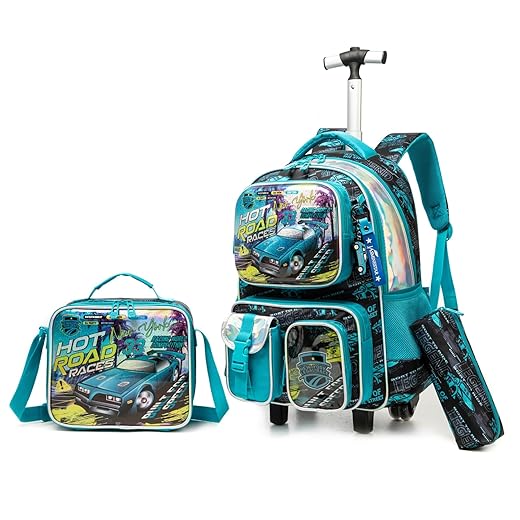 Kit Escolar Infantil com Mochila de Rodinha, Lancheira e Estojo, 3 Peças (Carro)