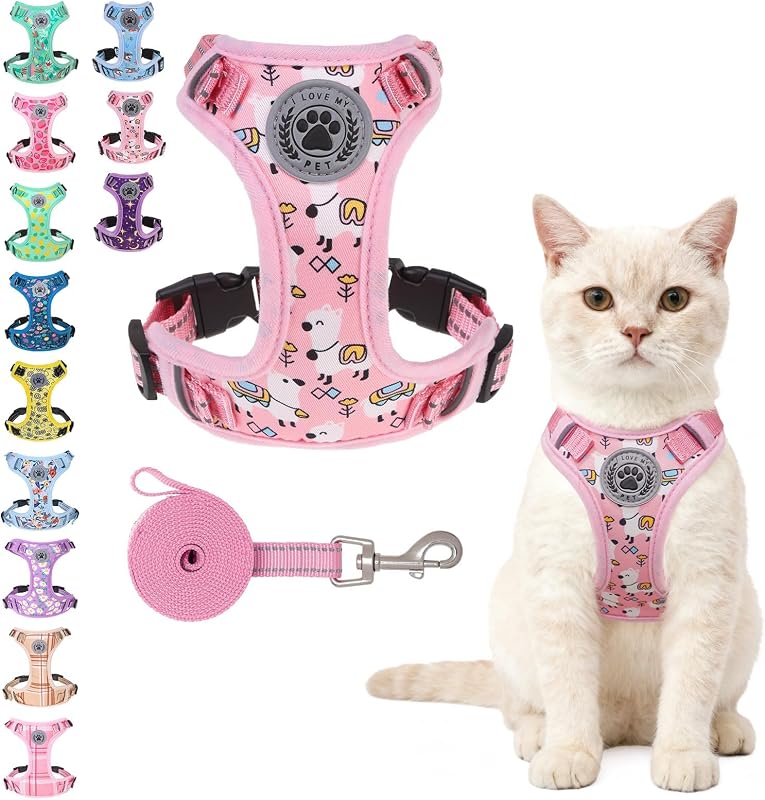 Peitoral Ajustável com Guia Refletiva para Gatos BEAUTYZOO Rosa – Tamanho S