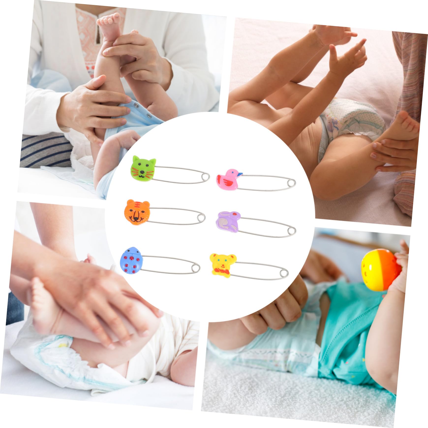 DOITOOL Imperdibles para Pañal de Ñiño Cabezal de Animal, Pin de Recién Nacido, Acero Inoxidable, Seguro y Ajustable para Pañales y Ropa, 30 Piezas, Adecuado para Cuidado Infantil