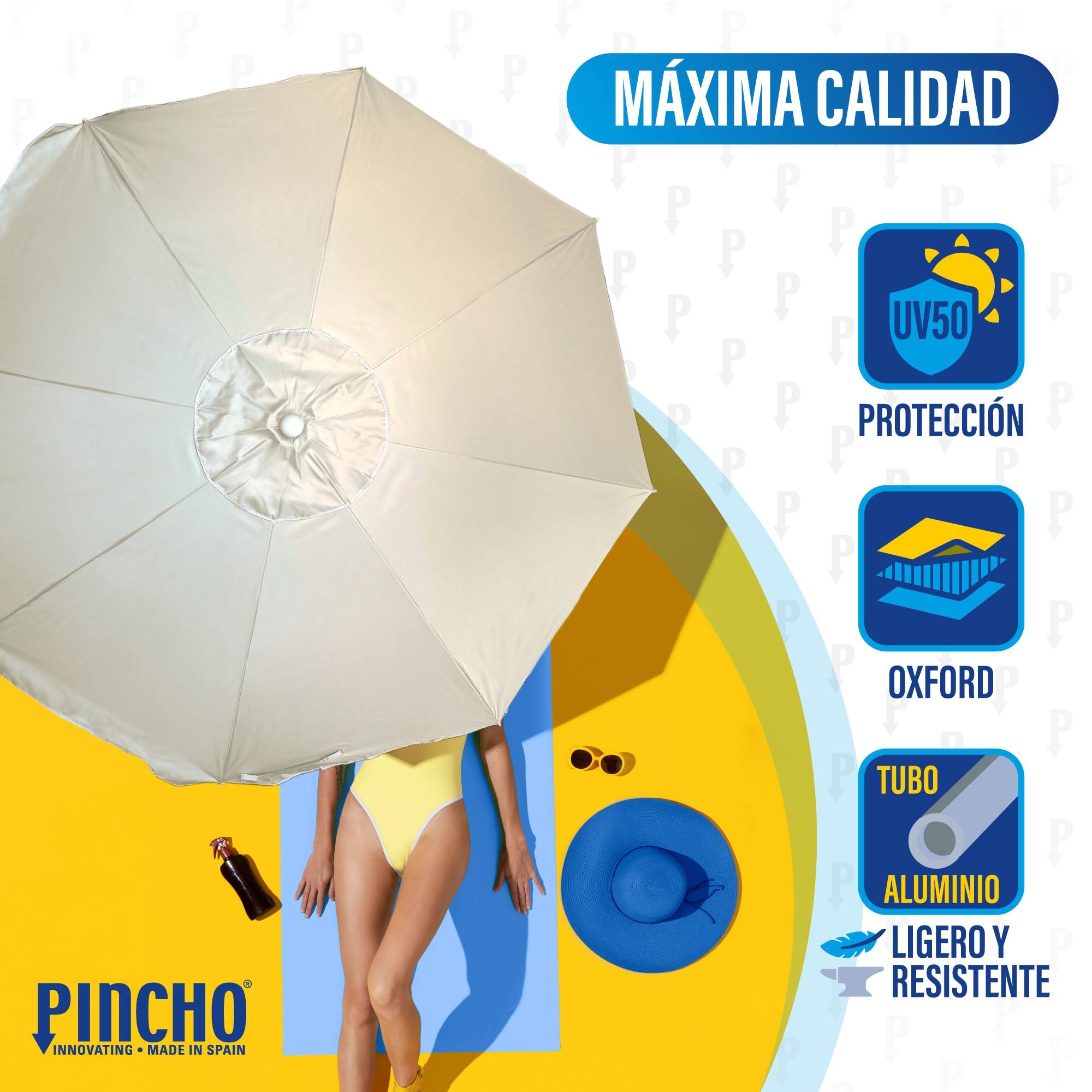 Pincho Ombrellone da spiaggia antivento, 240 cm,grande ombrellone, tetto di ventilazione, protezione UV 50, materiali di qualità,la struttura in alluminio resistente, 8 stecche in fibra di vetro.