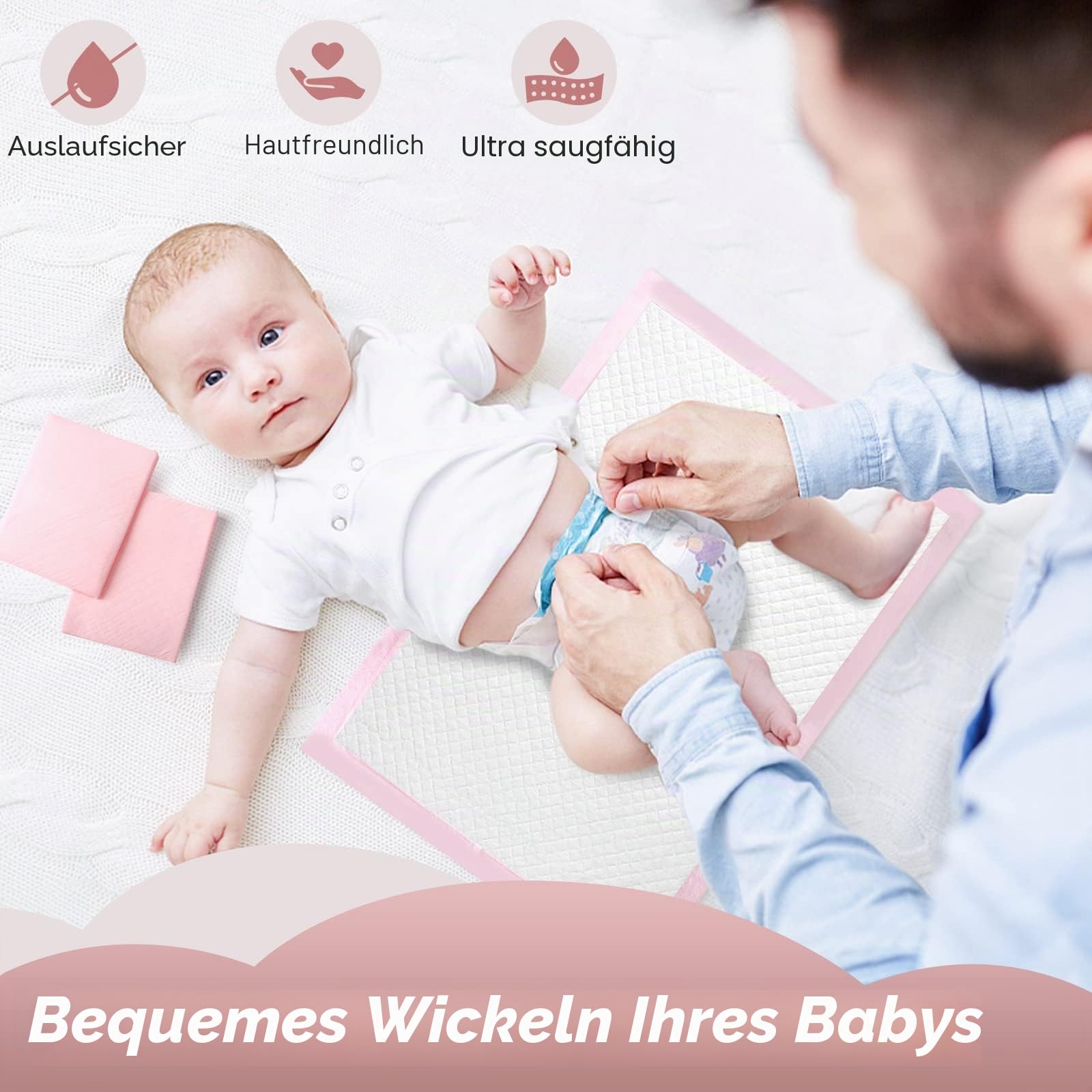 Einweg-Wickelunterlagen, 100 Stück, Baby-Inkontinenz-Wickelunterlagen, Windelunterlagen, ultraweich, super saugfähig, wasserdicht, 33 x 45,7 cm