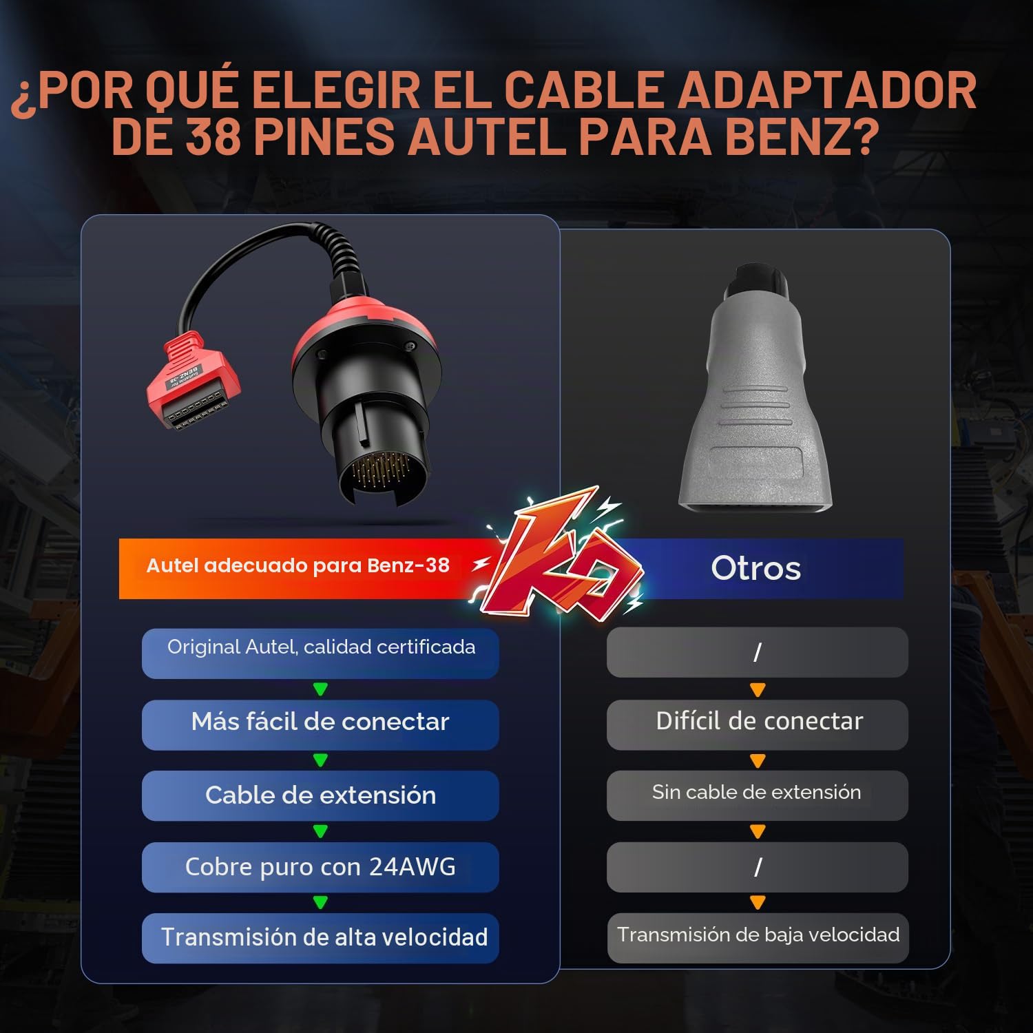 Autel Original Adaptador para Benz 38 Pines Macho a 16 Pines Hembra