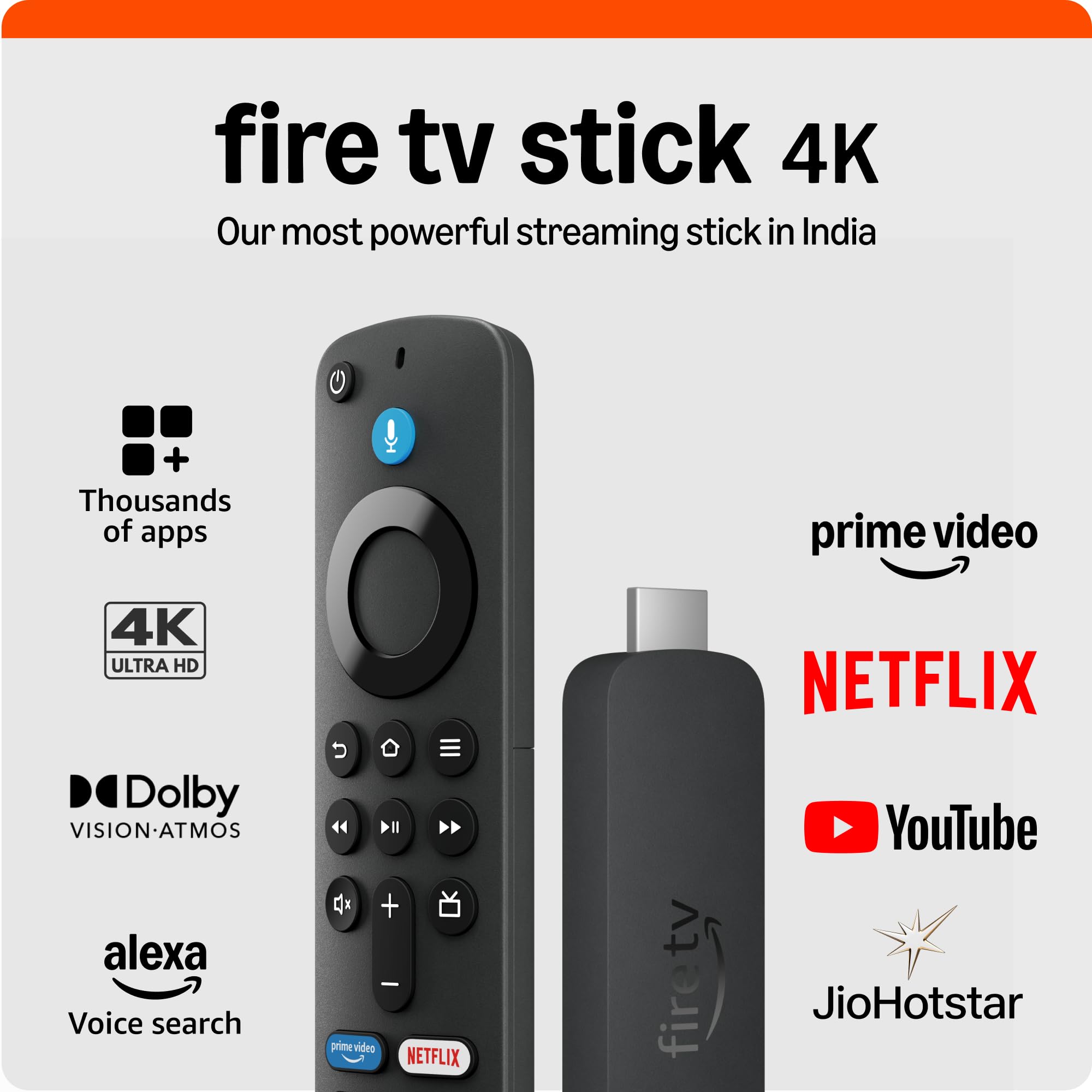 Amazon Fire TV Stick 4K, Alexa Voice Search, Cinematic 4K streaming with HDR10+, Wi-Fi 6, Dolby Vision/Atmos