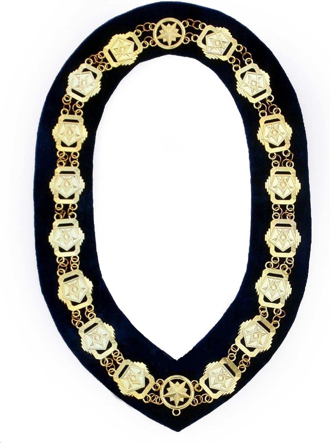 BRICKS MASONS OES - Masonic Compass Square Chain Collar - Gold/Silver on Black