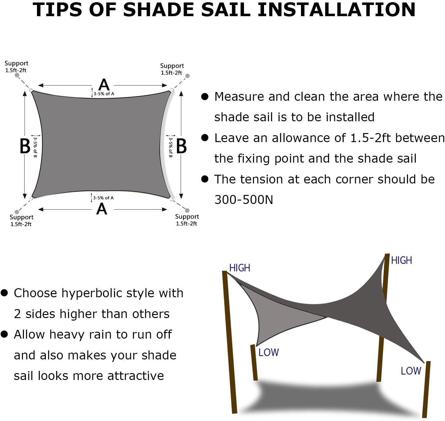 Artpuch 10' x 13' Shade Sails 185GSM Rectangle Shade Sail UV Block for Patio Garden Outdoor Facility : Garden & Outdoor