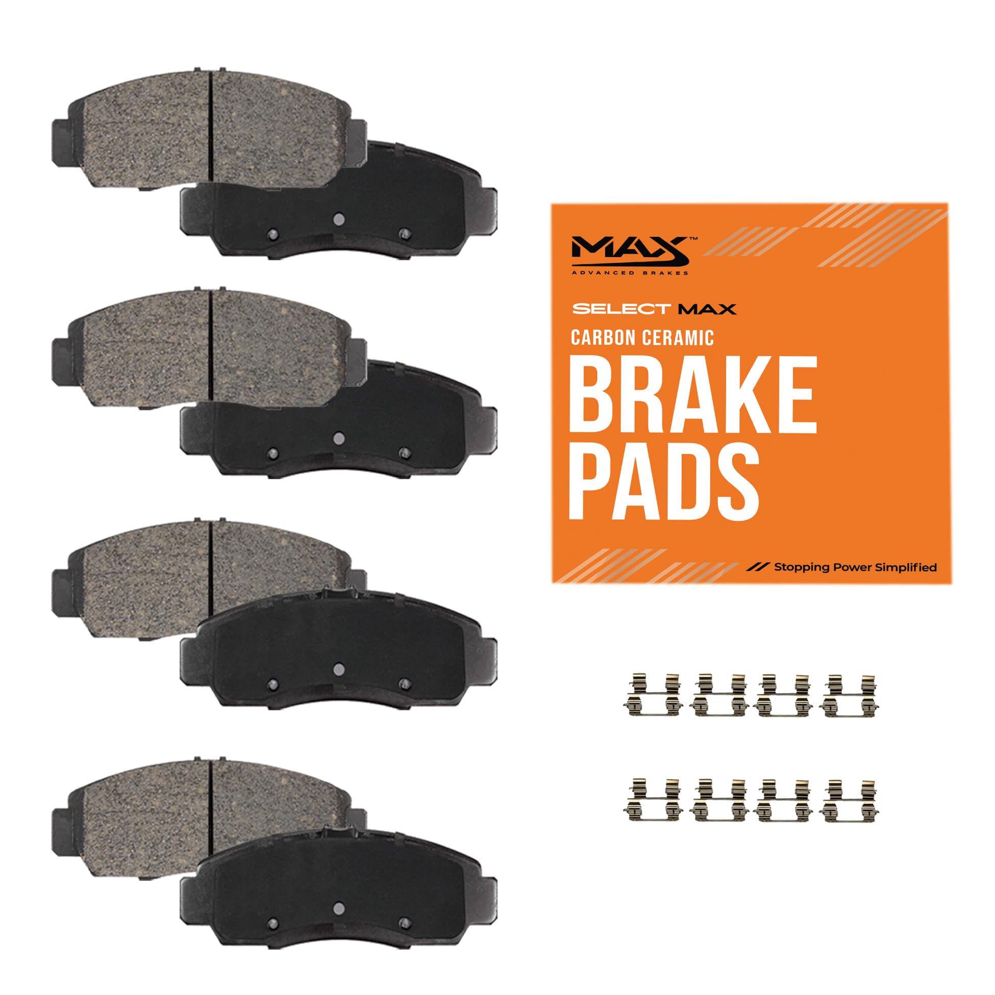 SelectMAX Front & Rear Brake Pads Set| Fits 2020-2023 Kia Soul| Low-Dust & Quiet| Carbon Ceramic Brake Pad with Hardware| 8 Pcs