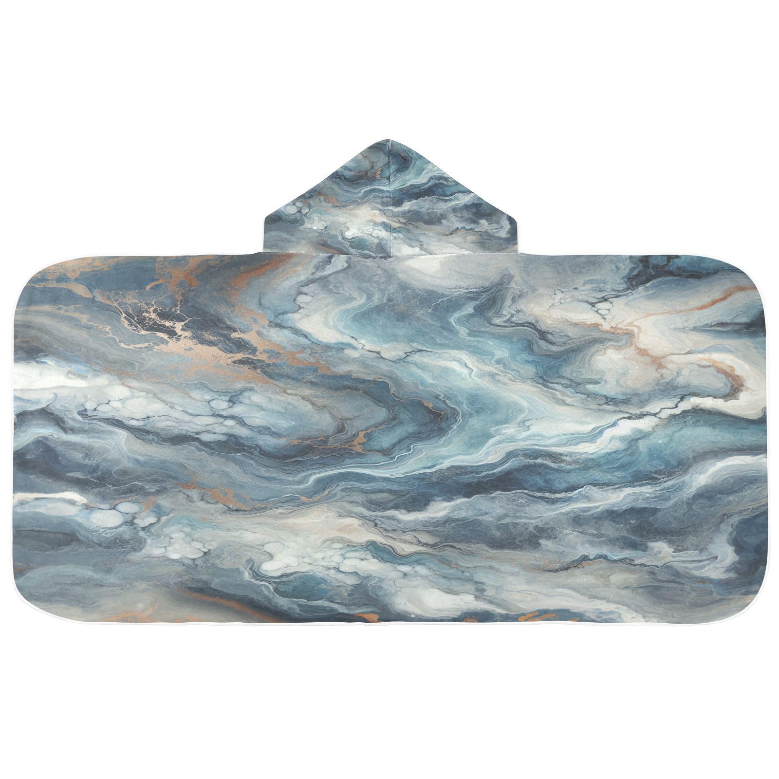 Kigai Blue Gold Marble Hooded Beach Towel for Kids Soft Absorbent Quick Dry Bath Towel with Hood Lightweight Toddler Shower Pool Bath Wrap for Boys Girls