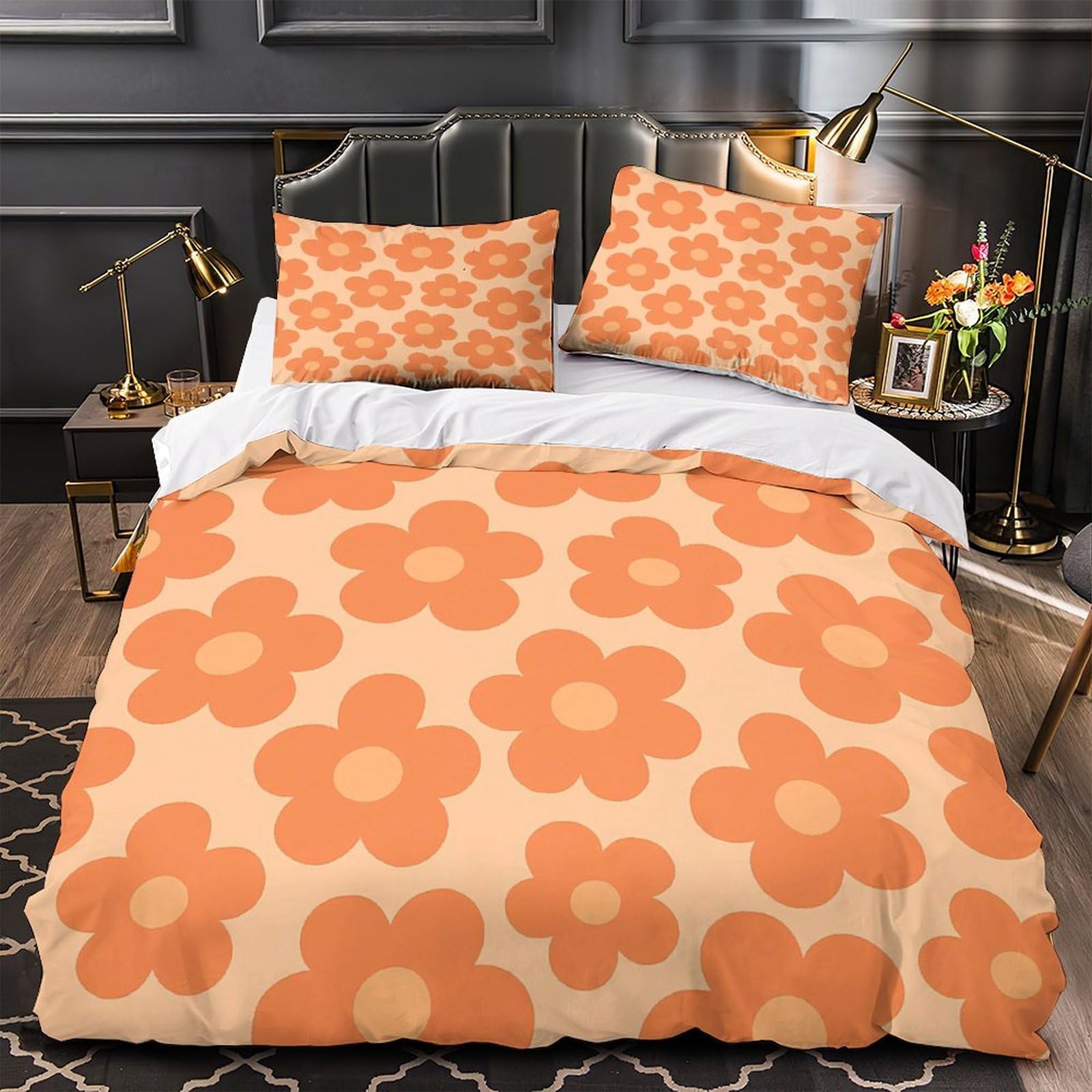 Housse de couette motif floral orange lit simple 140x200 parure de lit microfibre imprimé 3D