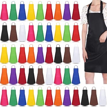 Handepo 36 Pack 36 Pack White Aprons Bulk, Polyester Aprons With Pocket, Adjustable Bib Chef Apron for women men Kitchen Restaurant Painting Crafting 12 Colors