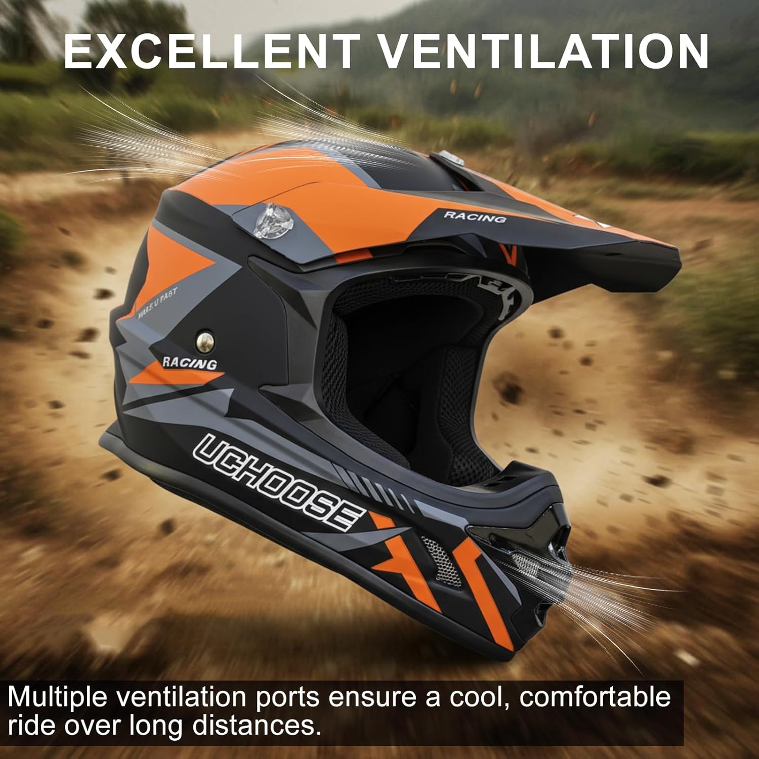 Uchoose Adult Dirt Bike Helmet DOT Approved Motocross Helmets for Men Women ATV Dirtbike BMX MX Off-Road Motorcycle Helmet with Goggles