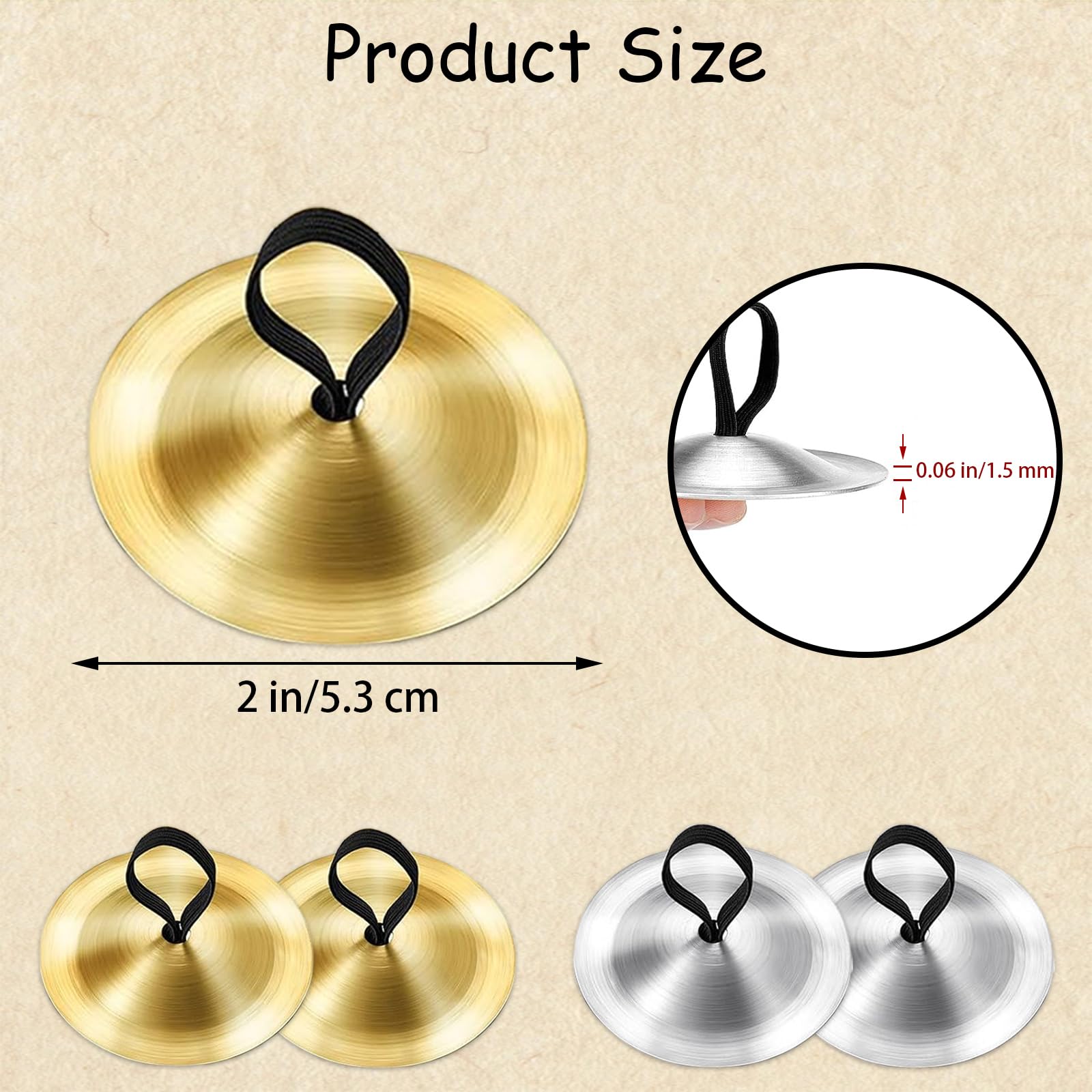 Cymbales à Doigts En Laiton - Lot De 6 (3 Paires) - 5,3 Cm - Pour Danse Du Ventre - 8