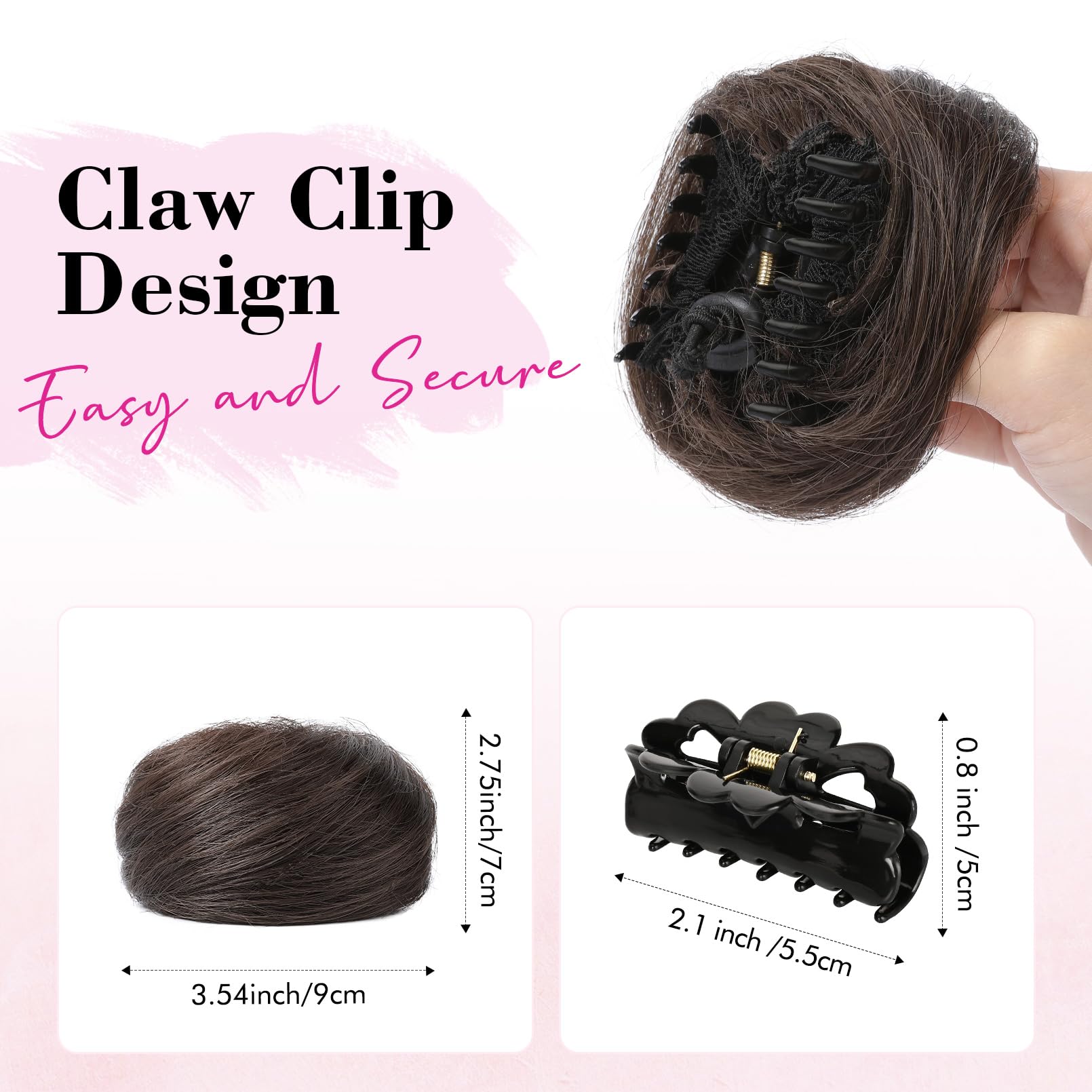 REECHO 2 PCS Mini Claw Clip in Messy & Cat Ears Hair Bun Extensions Wig Accessory Updo Hairpieces for Women Girls (Pack of 2-3" Straight - Image 2