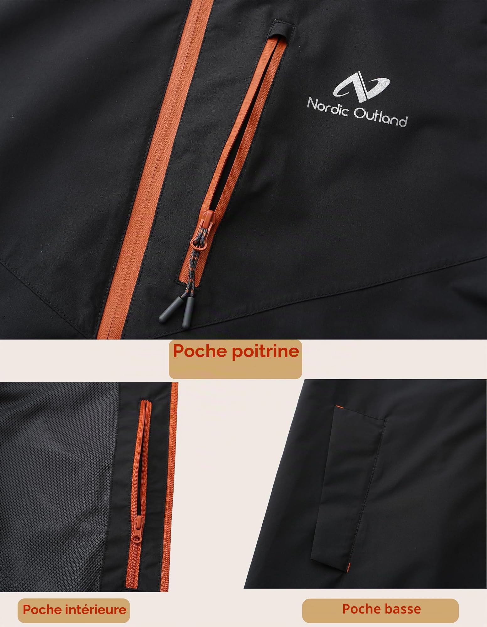 NORDIC OUTLAND Veste de pluie pour homme, imperméable et respirante avec doublure en maille, coupe-vent pour les activités de plein air